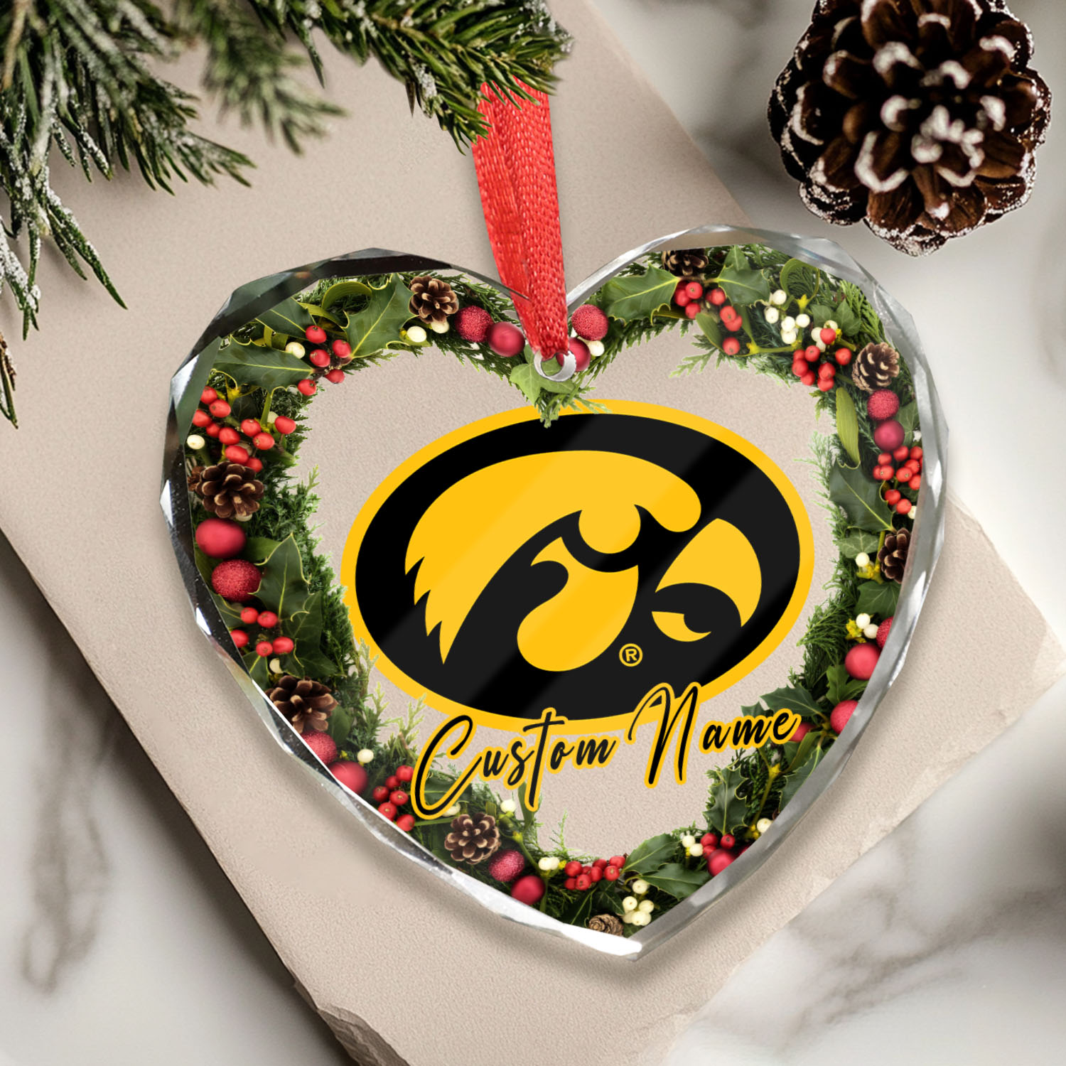 Sportswearmerch Iowa Hawkeyes NCAA x Christmas Glass Ornament Gift For Fans