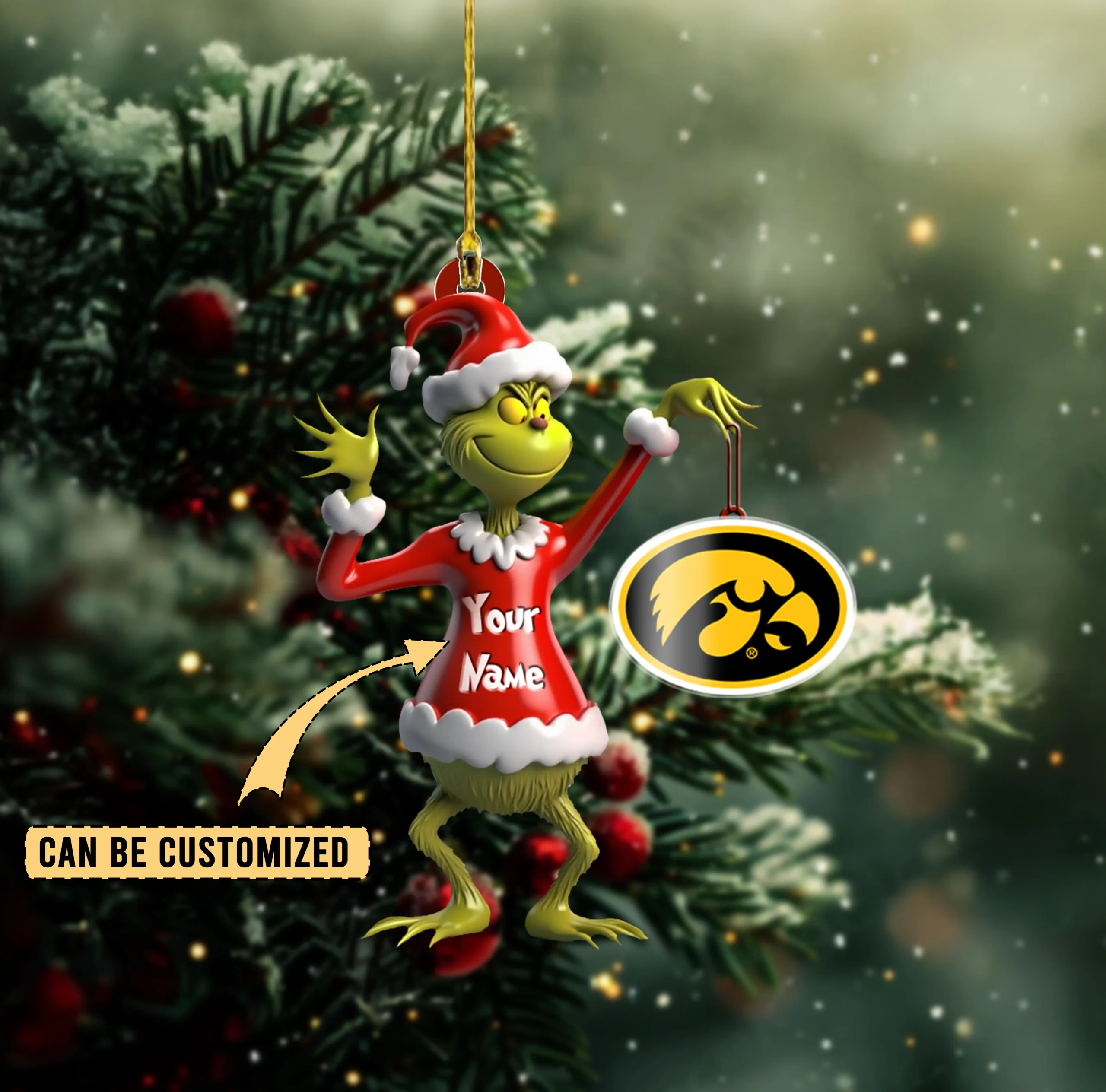 Sportswearmerch Iowa Hawkeyes NCAA x The Grinch Acrylic Ornament Gift For Fans