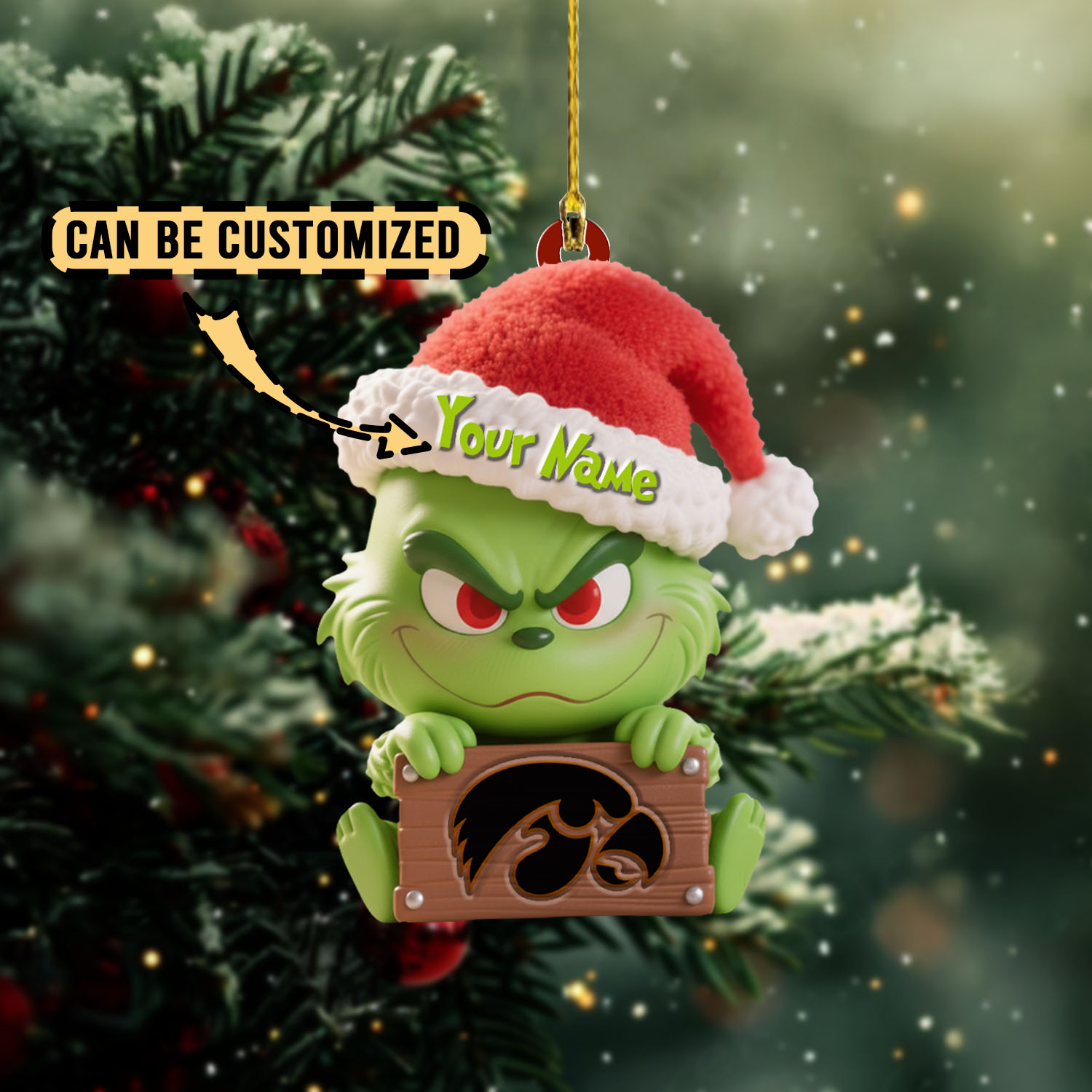 Sportswearmerch Iowa Hawkeyes NCAA x The Grinch Christmas Acrylic Ornament Gift For Fans