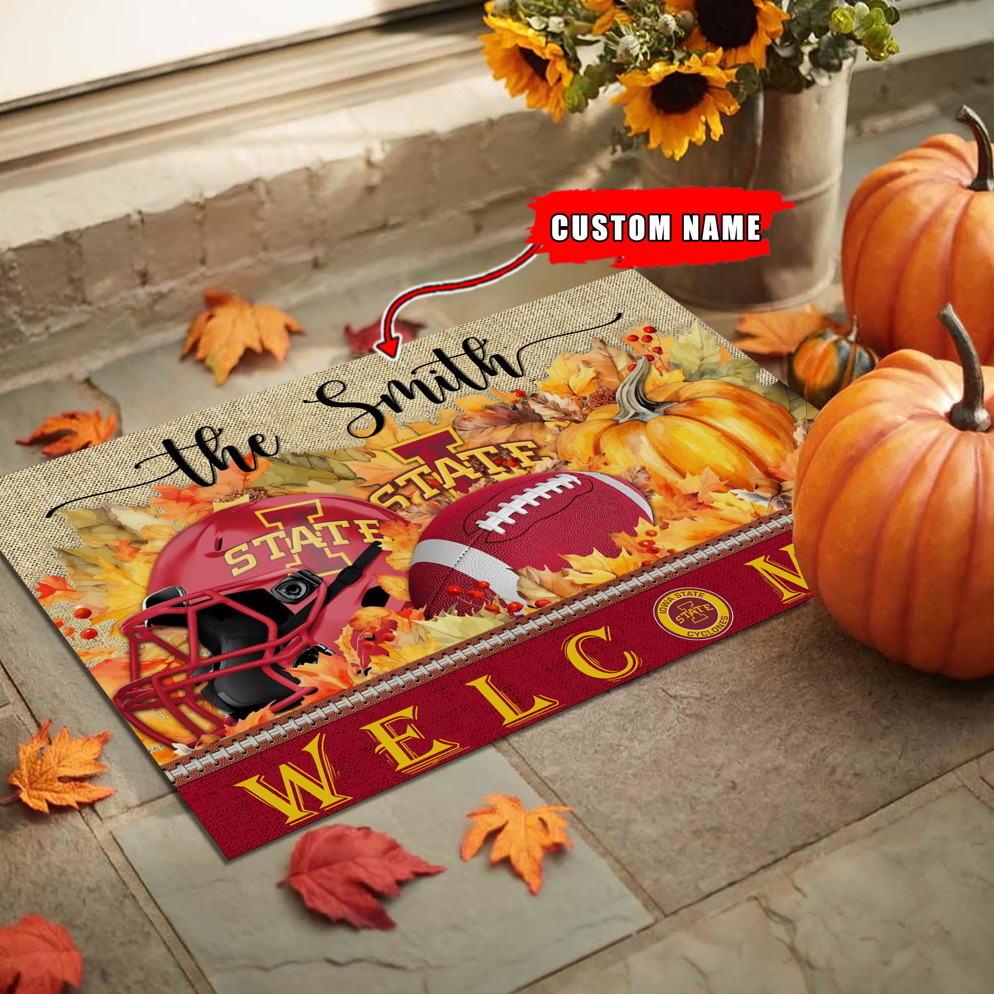 Sportswearmerch Iowa State Cyclones NCAA Welcome Fall Football Doormat For Fan