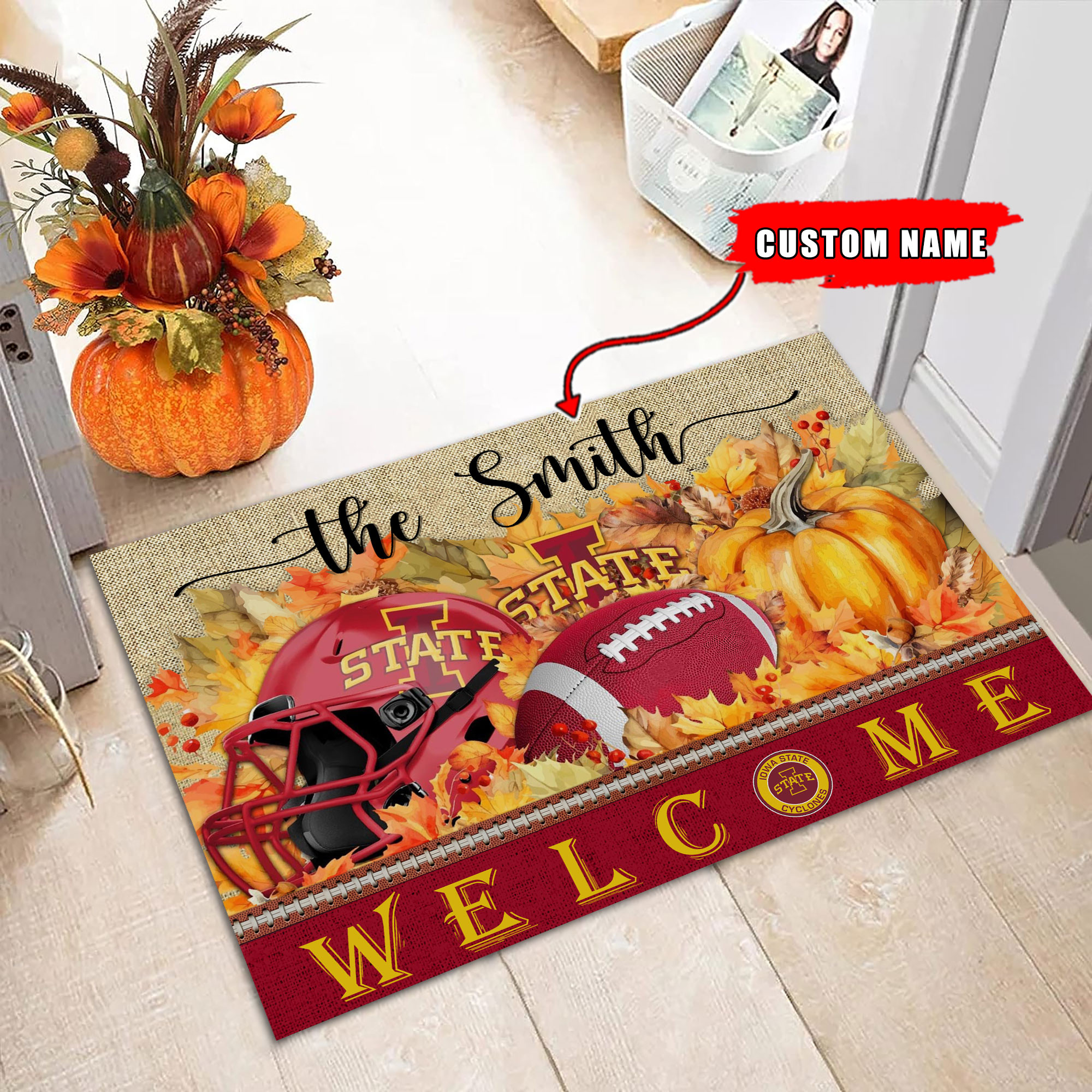 Sportswearmerch Iowa State Cyclones NCAA Welcome Fall Football Doormat For Fan