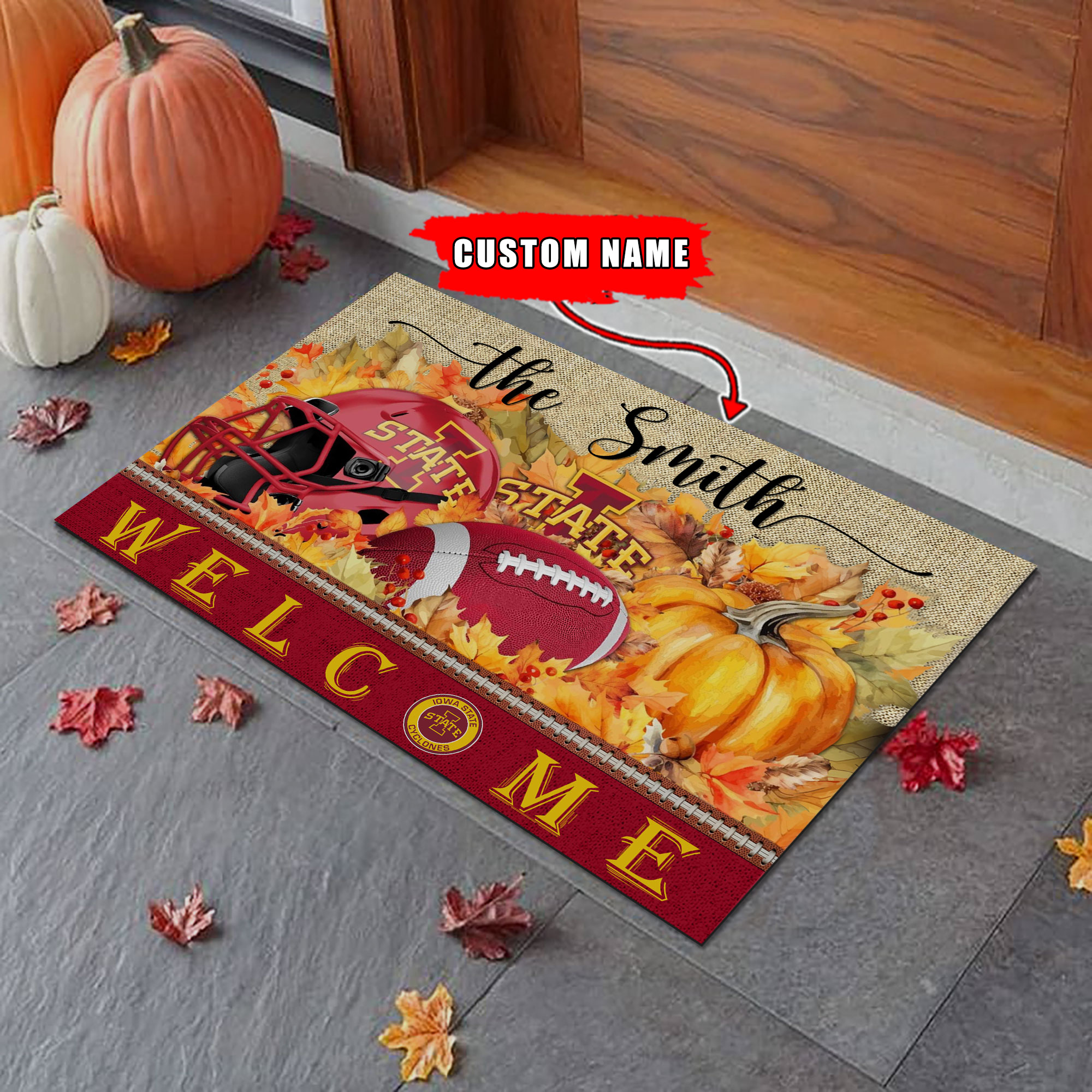 Sportswearmerch Iowa State Cyclones NCAA Welcome Fall Football Doormat For Fan