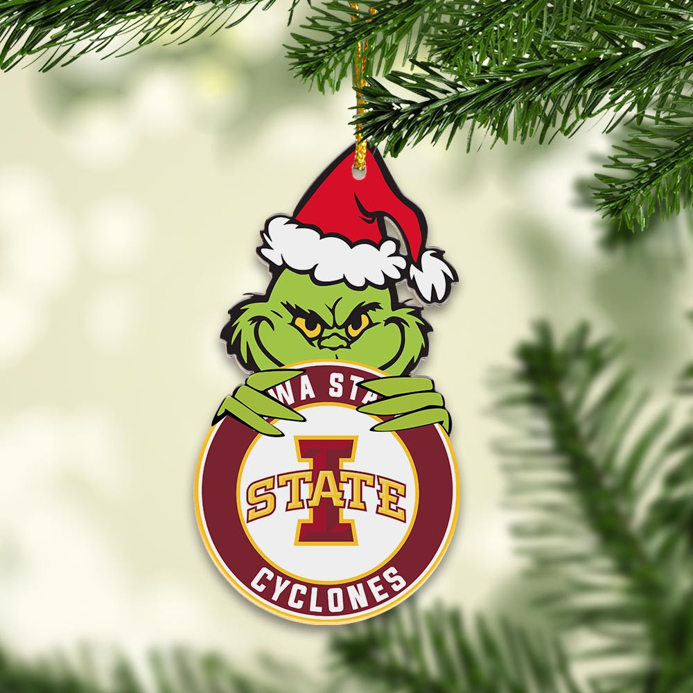 Sportswearmerch Iowa State Cyclones NCAA x Grinch Christmas Acrylic Ornament For Fans