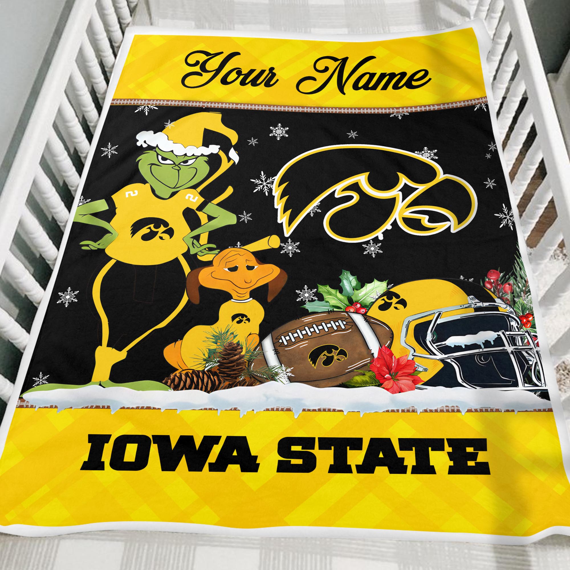 Sportswearmerch Iowa State Cyclones NCAA x Grinch Christmas Fleece Blanket For Fan
