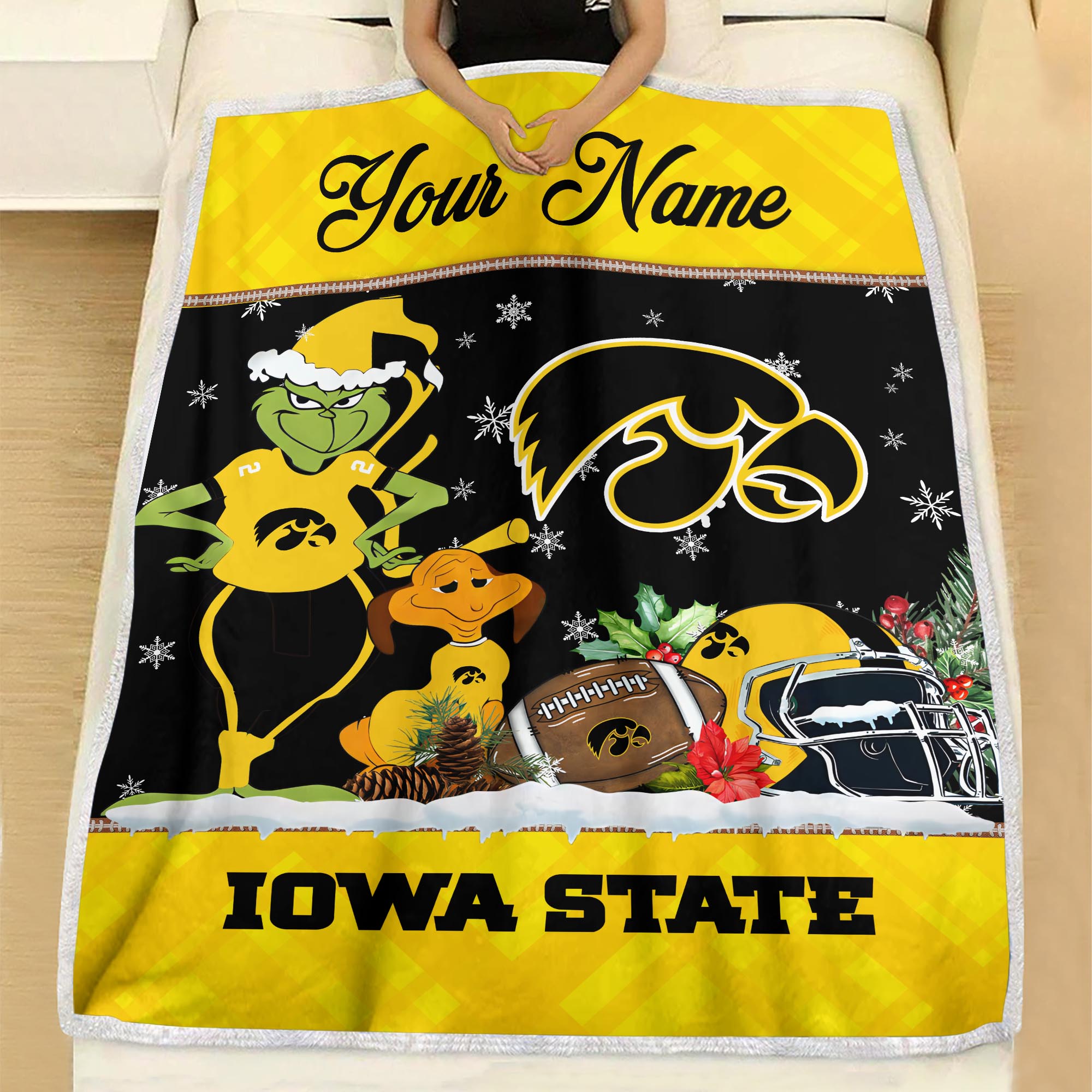 Sportswearmerch Iowa State Cyclones NCAA x Grinch Christmas Fleece Blanket For Fan