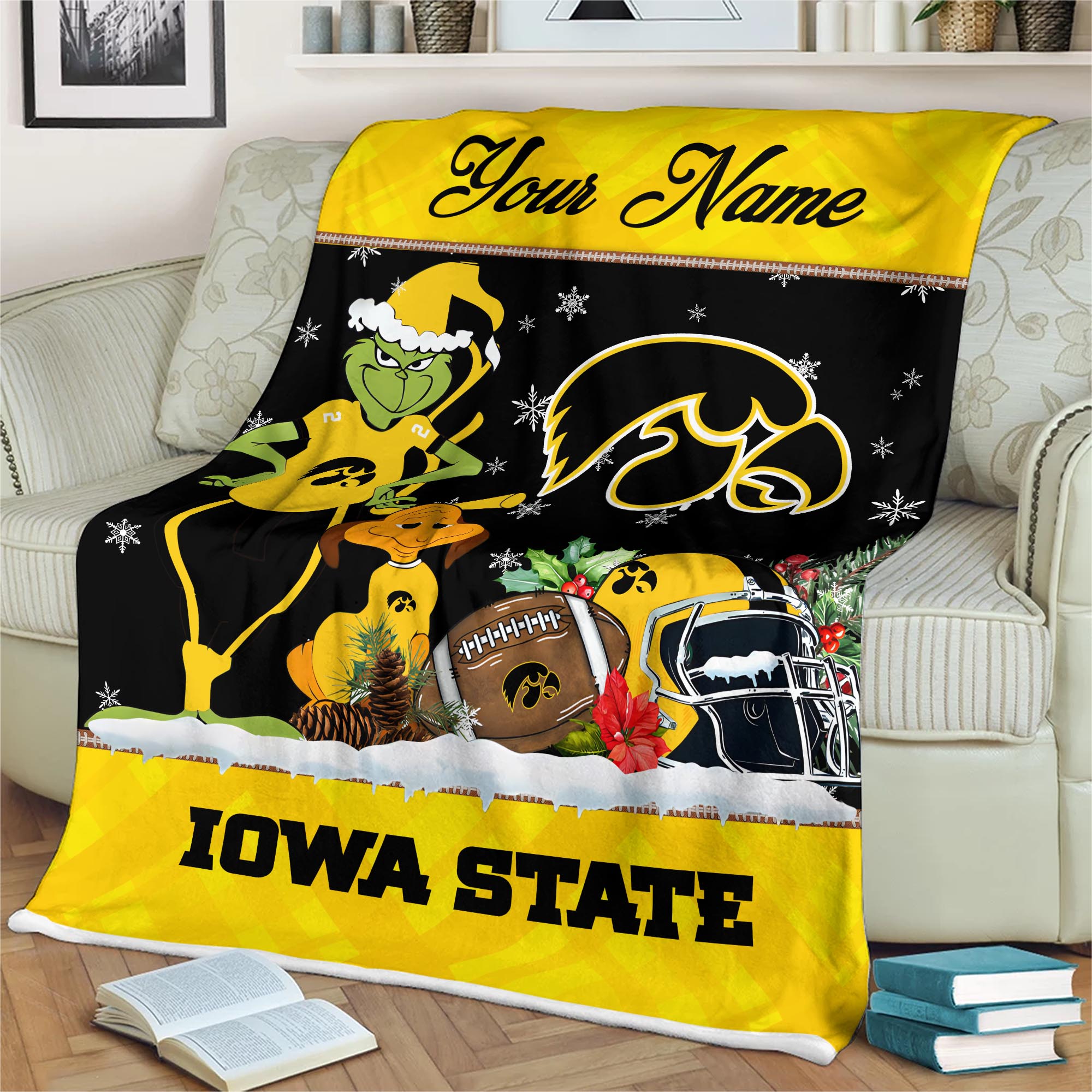 Sportswearmerch Iowa State Cyclones NCAA x Grinch Christmas Fleece Blanket For Fan