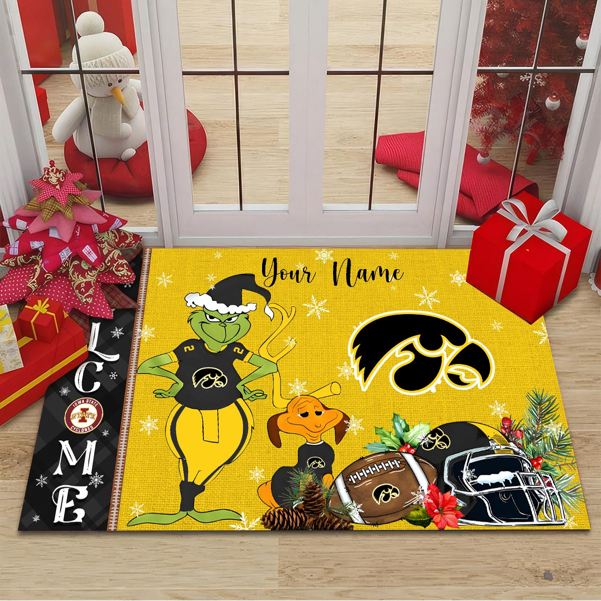 Sportswearmerch Iowa State Cyclones NCAA x Grinch Christmas Welcome Football Doormat For Fan