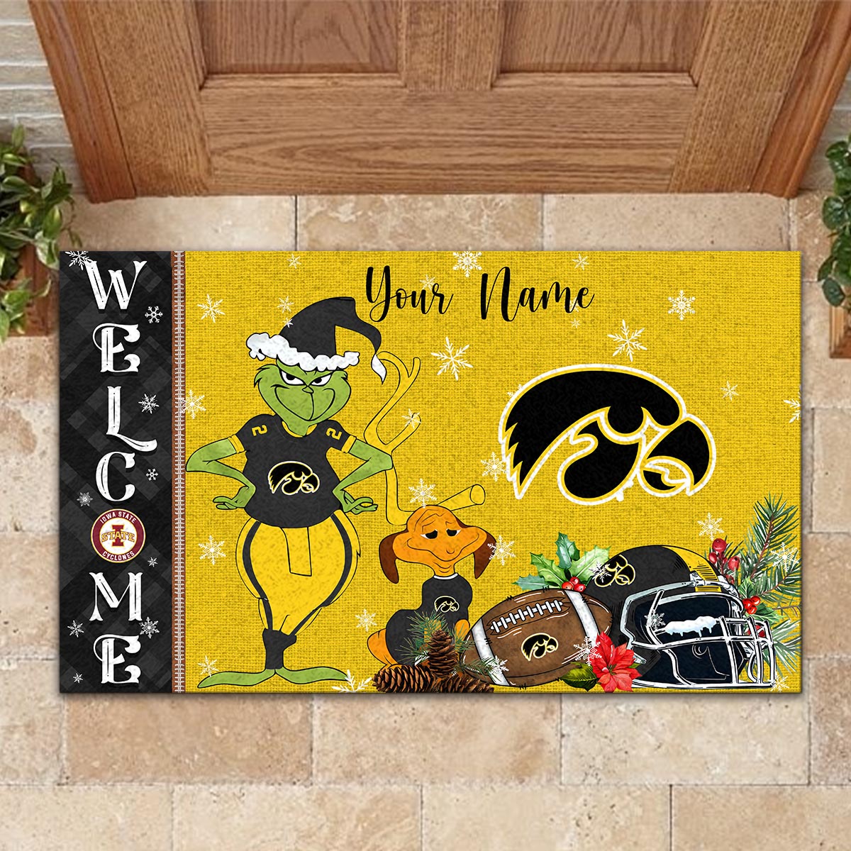 Sportswearmerch Iowa State Cyclones NCAA x Grinch Christmas Welcome Football Doormat For Fan