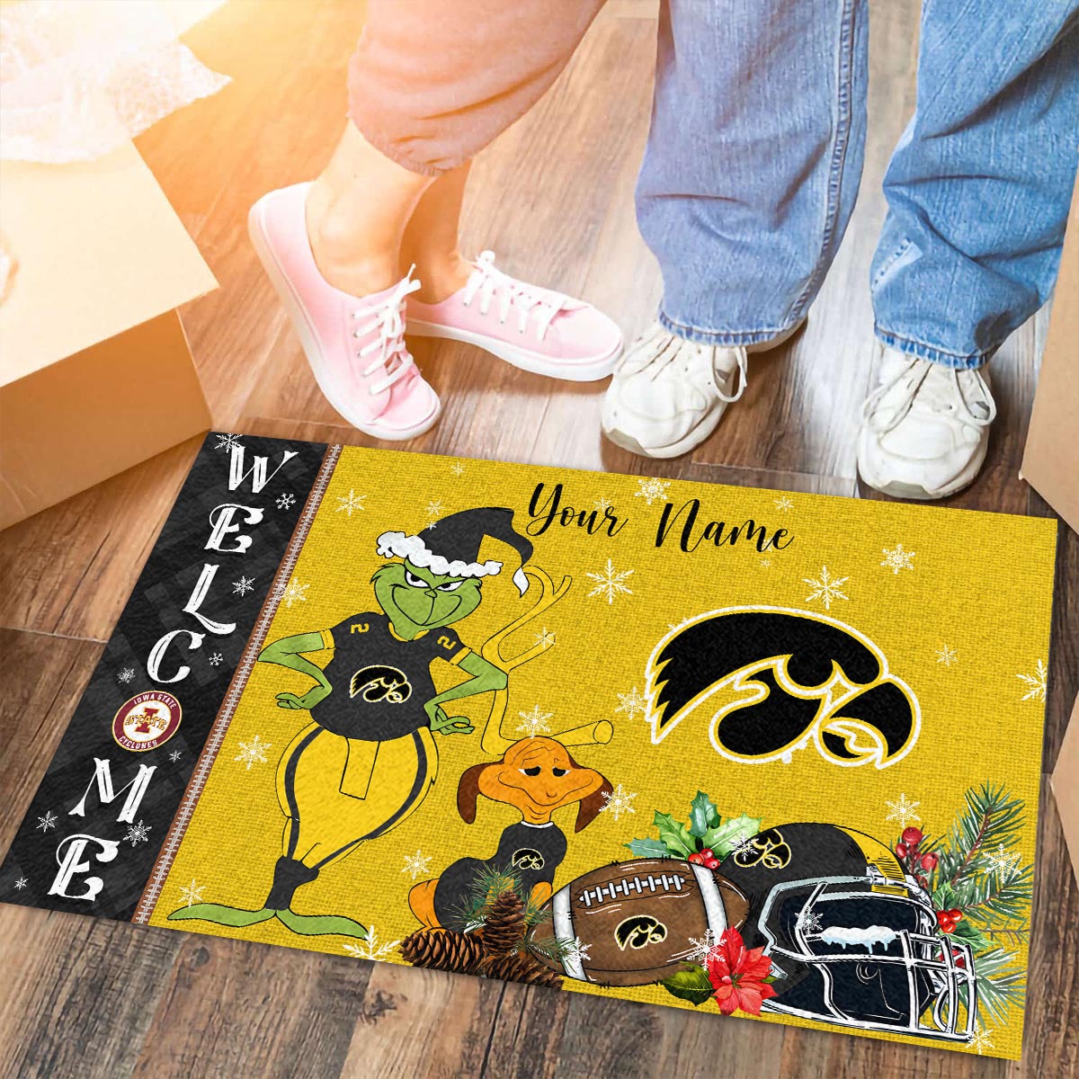 Sportswearmerch Iowa State Cyclones NCAA x Grinch Christmas Welcome Football Doormat For Fan