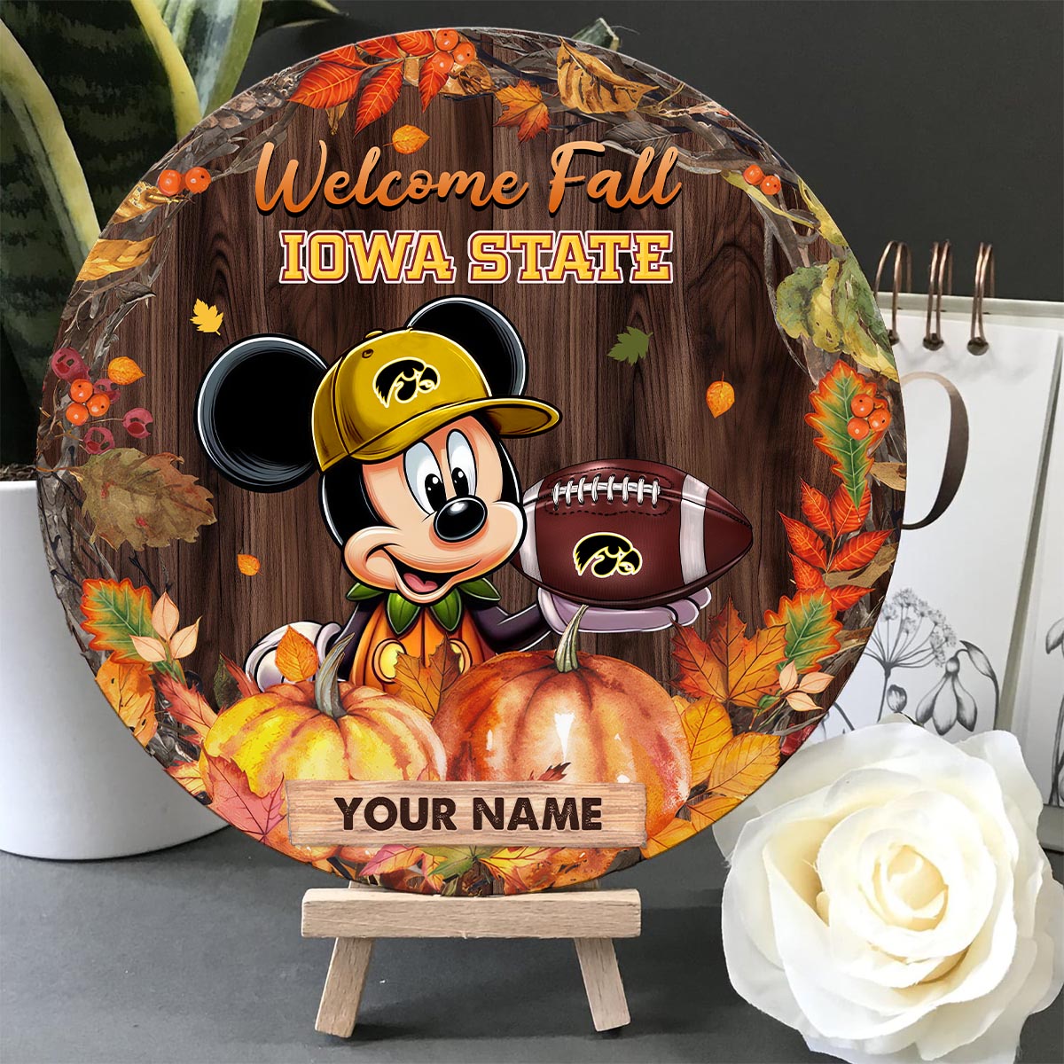 Sportswearmerch Iowa State Cyclones NCAA x Mickey Round Wooden Sign For Fan