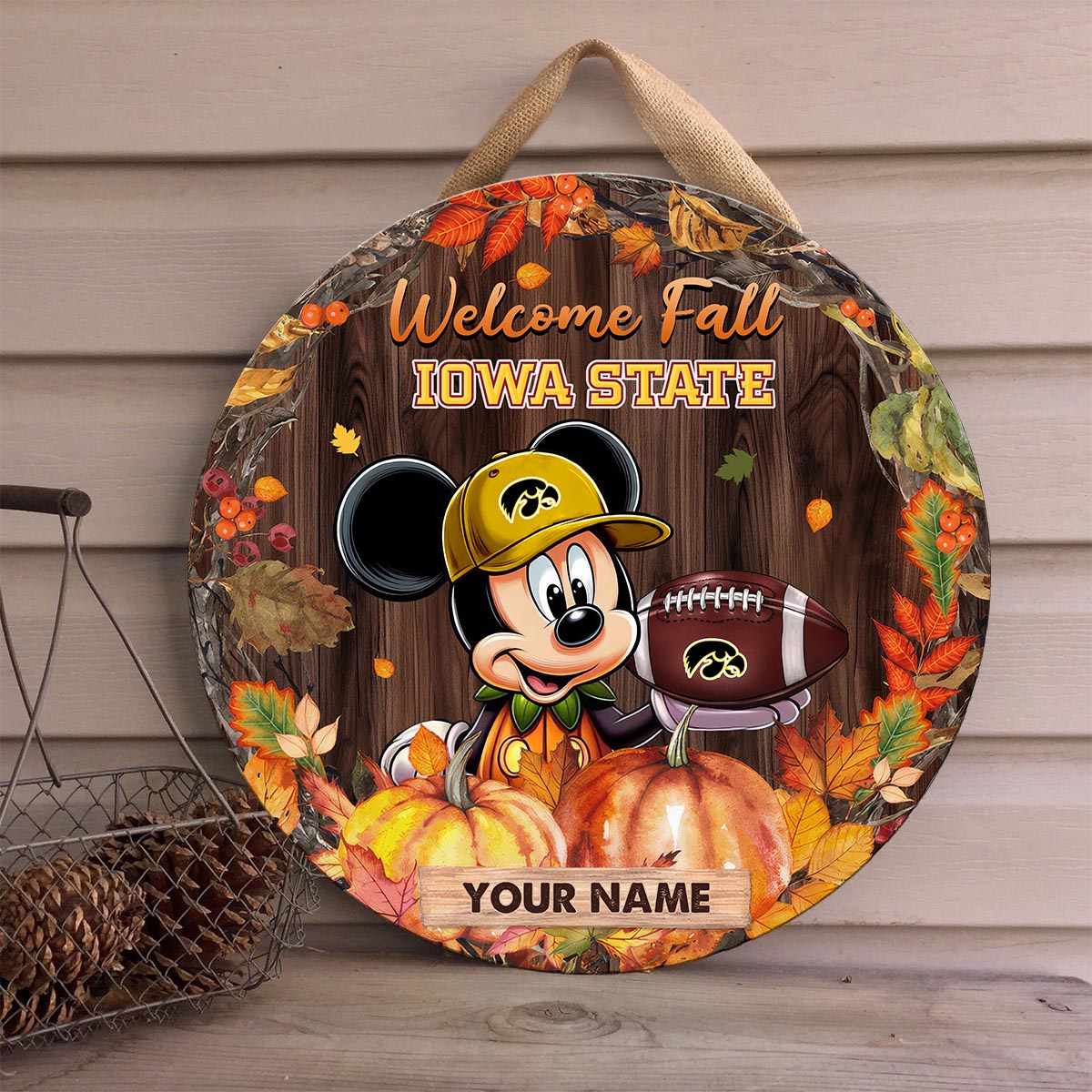 Sportswearmerch Iowa State Cyclones NCAA x Mickey Round Wooden Sign For Fan