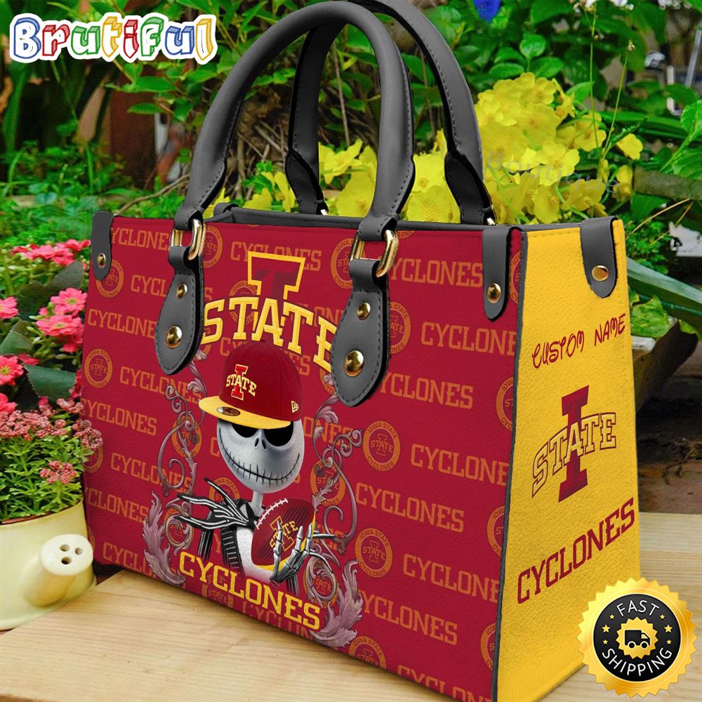 Sportswearmerch Iowa State Cyclones NHL x Jack Skellington Women Leather Bag For Fan