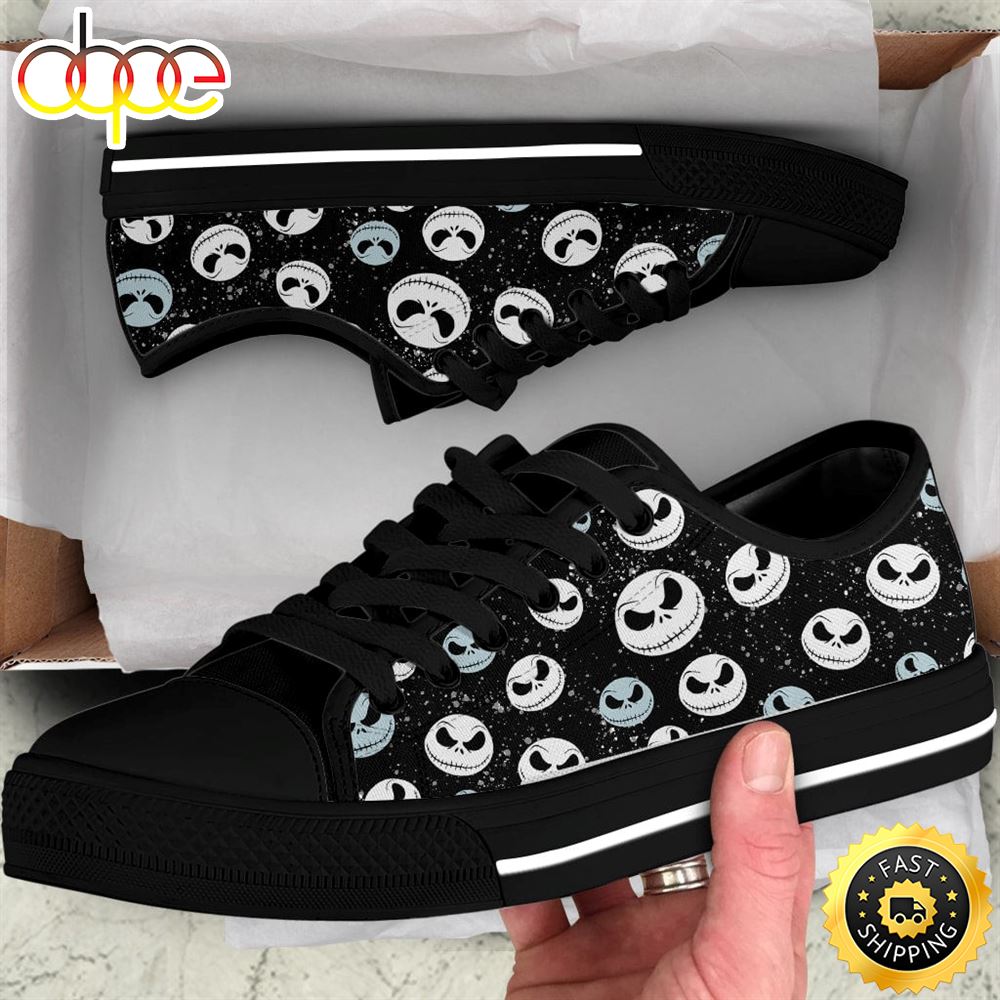 Sportswearmerch Jack Skellington Movie Face Women Low Top Canvas Sneakers Shoes For Men And Women