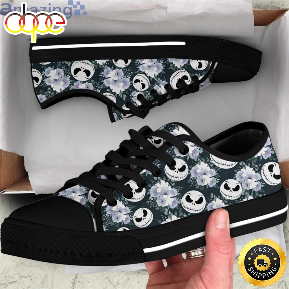 Sportswearmerch Jack Skellington Movie Flowers Low Top Canvas Sneakers Shoes For Men And Women