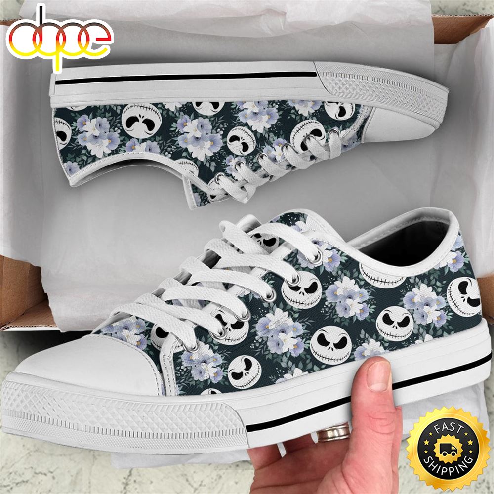 Sportswearmerch Jack Skellington Movie Flowers Women Low Top Canvas Sneakers Shoes For Men And Women