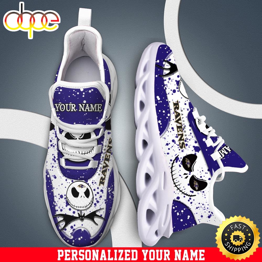Sportswearmerch Jack Skellington x Baltimore Ravens NFL White Max Soul Shoes Sneakers For Men And Women