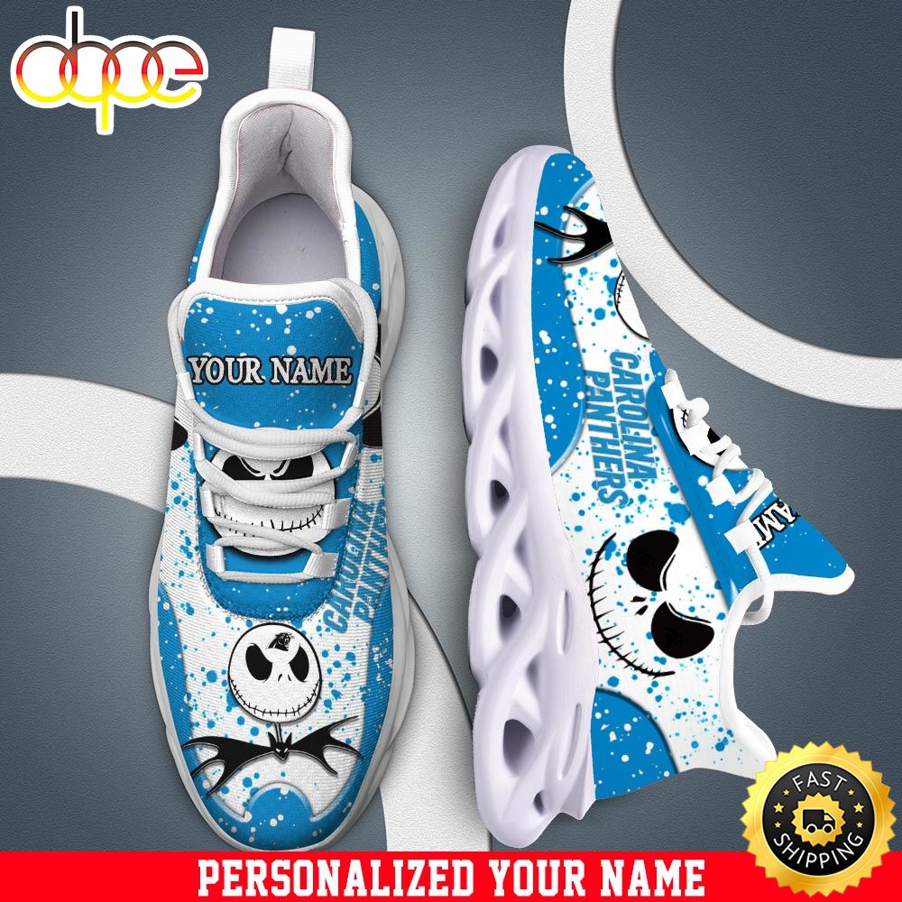 Sportswearmerch Jack Skellington x Carolina Panthers NFL White Max Soul Shoes Sneakers For Men And Women