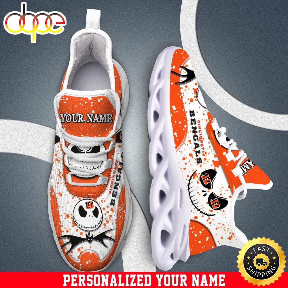 Sportswearmerch Jack Skellington x Cincinnati Bengals NFL Max Soul Shoes Sneakers For Men And Women