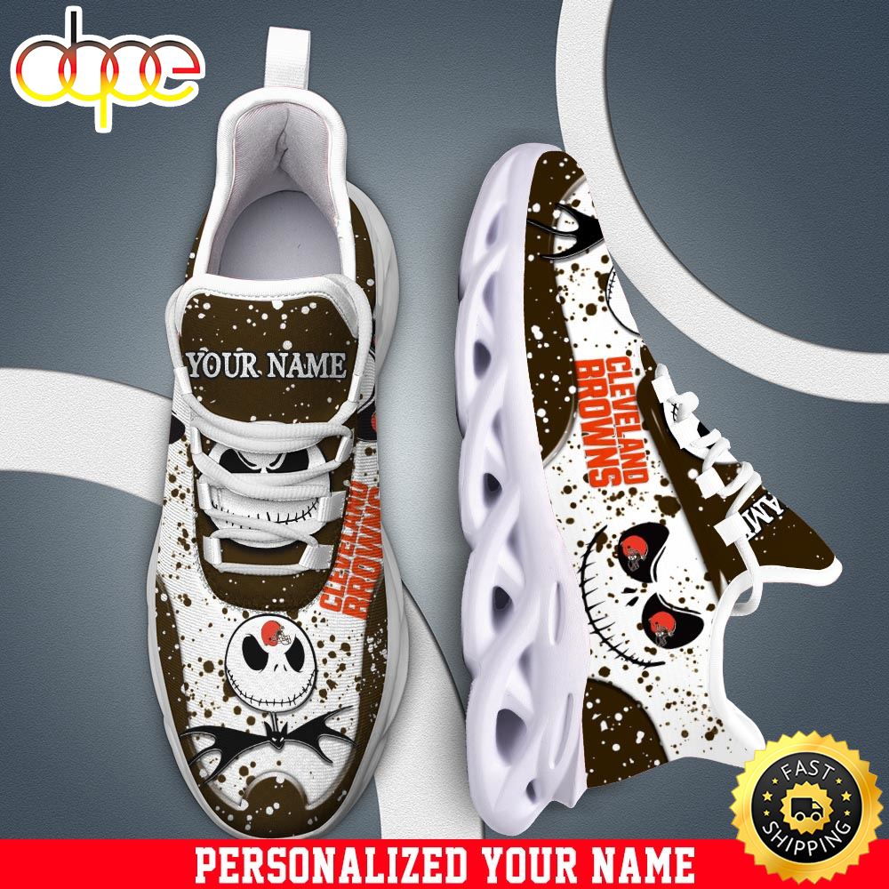 Sportswearmerch Jack Skellington x Cleveland Browns NFL White Max Soul Shoes Sneakers For Men And Women