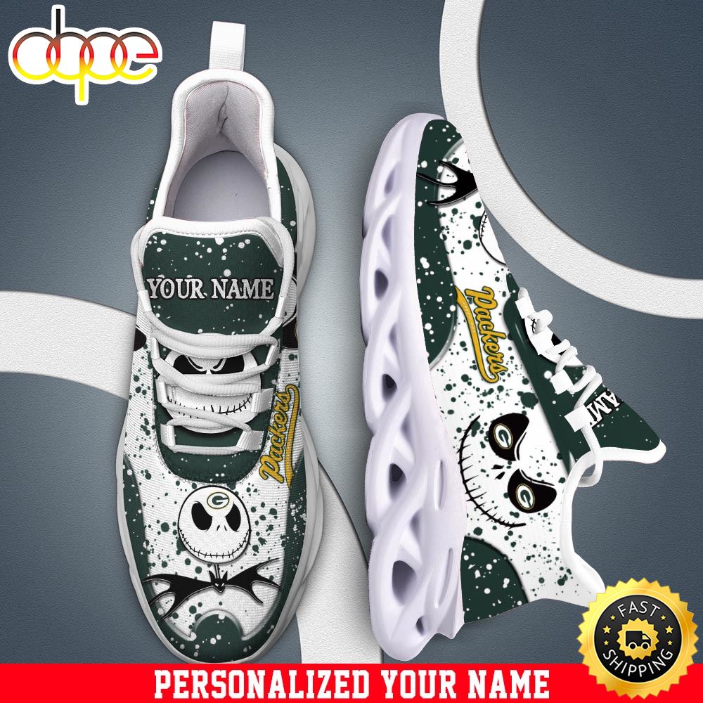 Sportswearmerch Jack Skellington x Green Bay Packers NFL Max Soul Shoes Sneakers For Men And Women