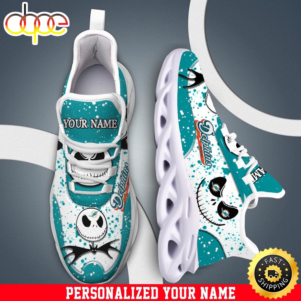 Sportswearmerch Jack Skellington x Miami Dolphins NFL White Max Soul Shoes Sneakers For Men And Women