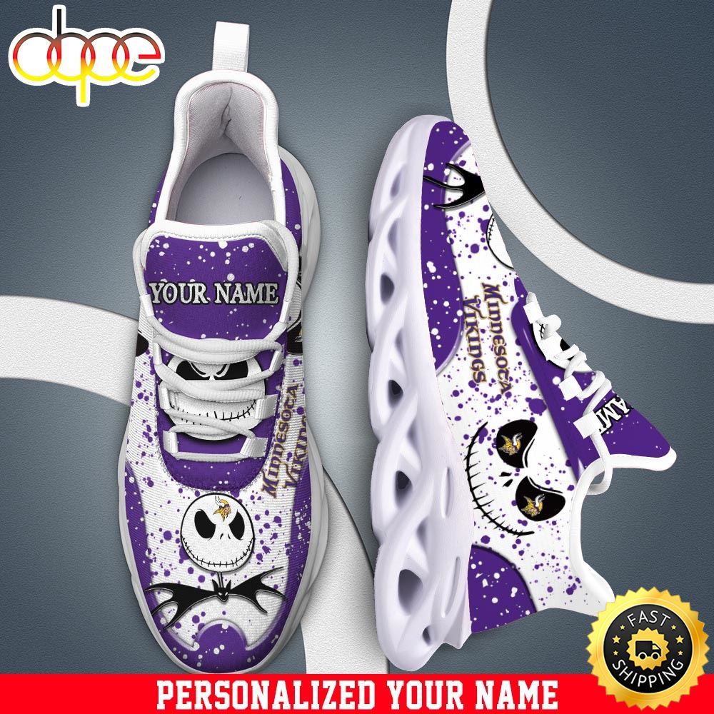 Sportswearmerch Jack Skellington x Minnesota Vikings NFL White Max Soul Shoes Sneakers For Men And Women