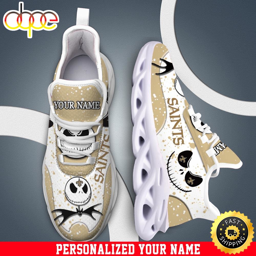 Sportswearmerch Jack Skellington x New Orleans Saints NFL White Max Soul Shoes Sneakers For Men And Women