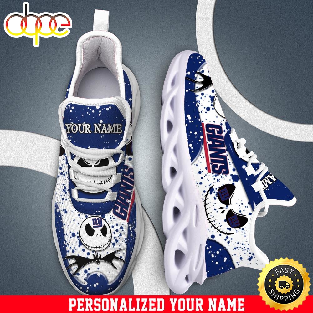 Sportswearmerch Jack Skellington x New York Giants NFL White Max Soul Shoes Sneakers For Men And Women