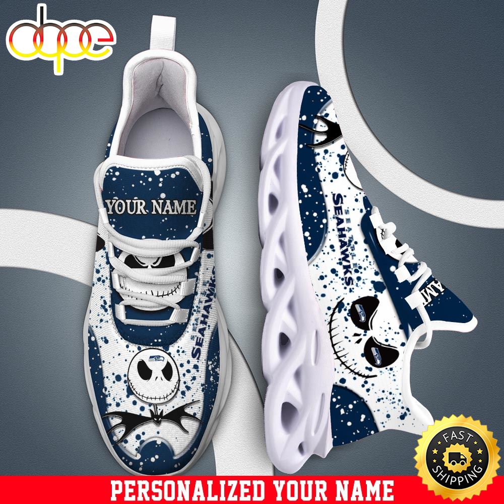 Sportswearmerch Jack Skellington x Seattle Seahawks NFL White Max Soul Shoes Sneakers For Men And Women