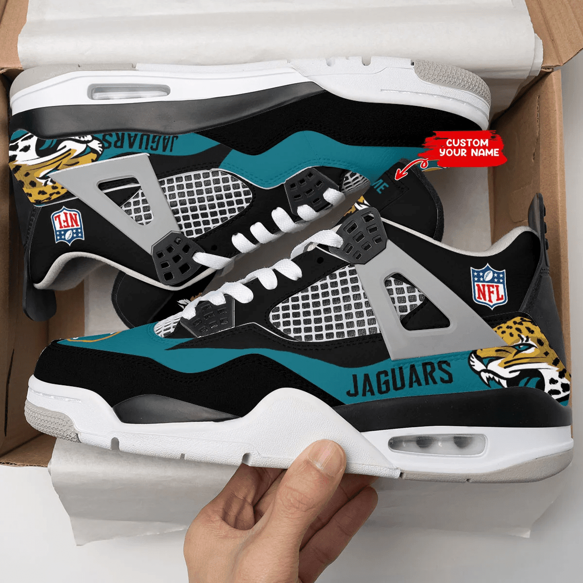 Sportswearmerch Jacksonville Jaguars NFL Air Jordan 4 Sneaker AJ4 Sneakers Shoes For Men And Women