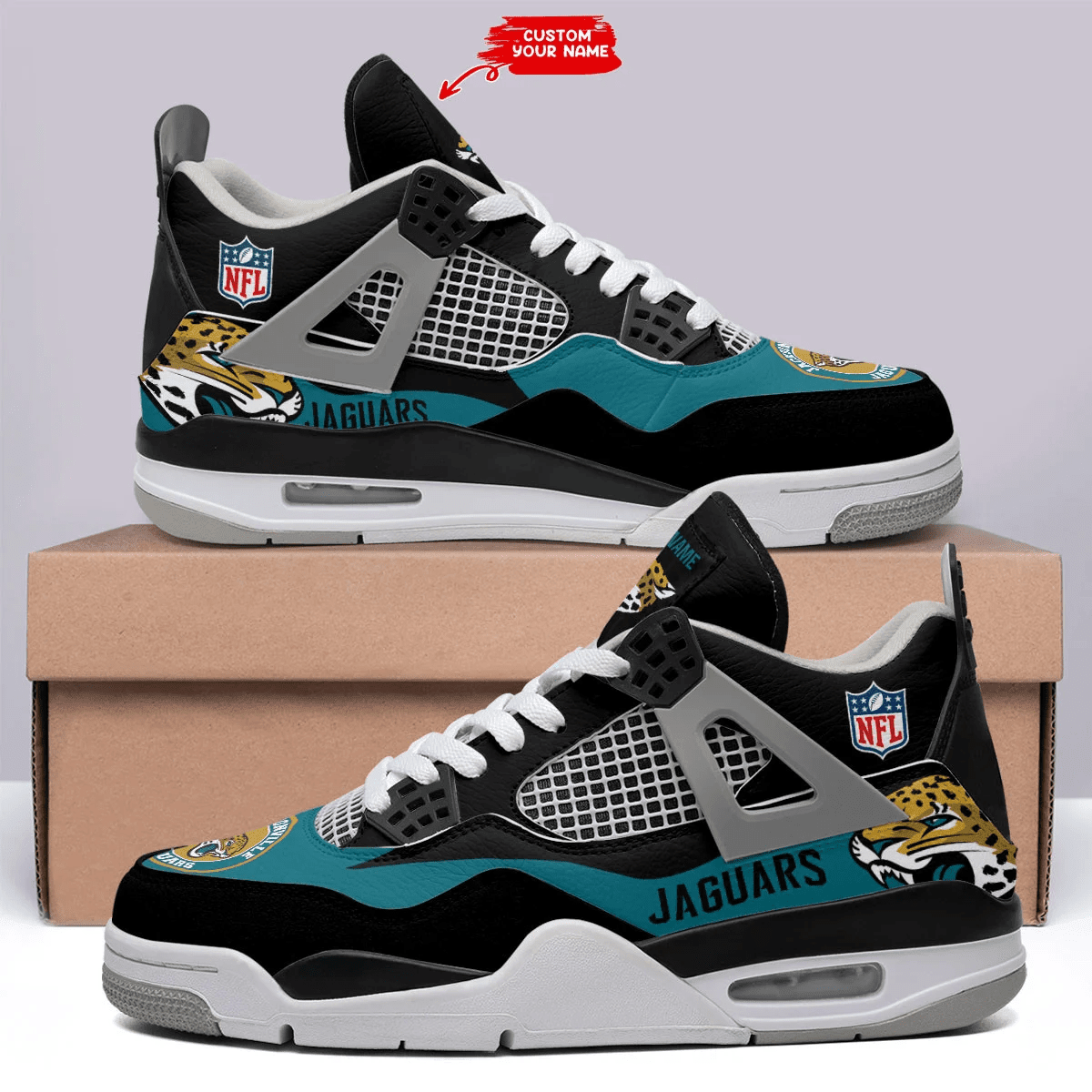 Sportswearmerch Jacksonville Jaguars NFL Air Jordan 4 Sneaker AJ4 Sneakers Shoes For Men And Women