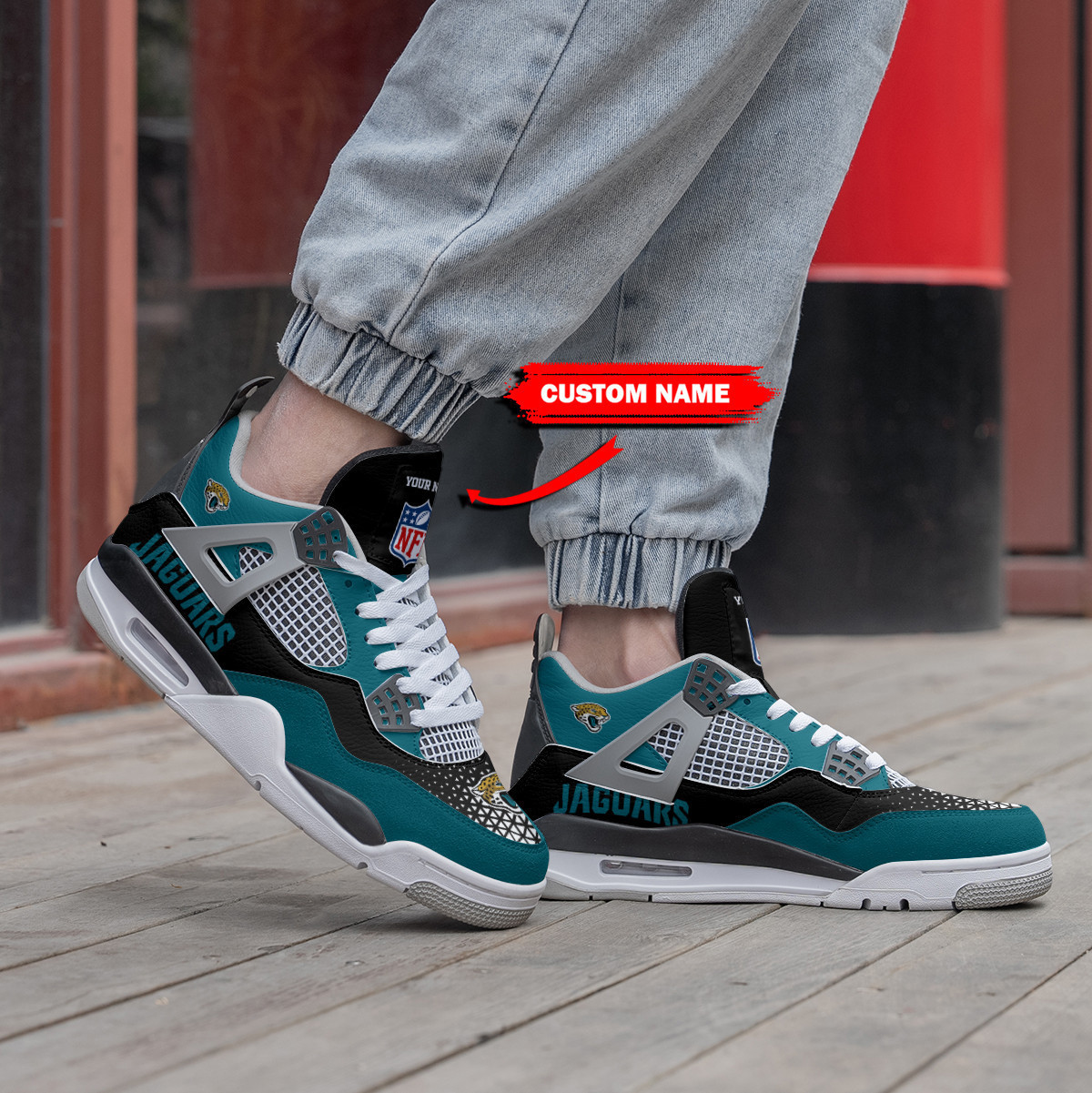 Sportswearmerch Jacksonville Jaguars NFL Air Jordan 4 Sneaker AJ4 Sneakers Shoes For Men And Women