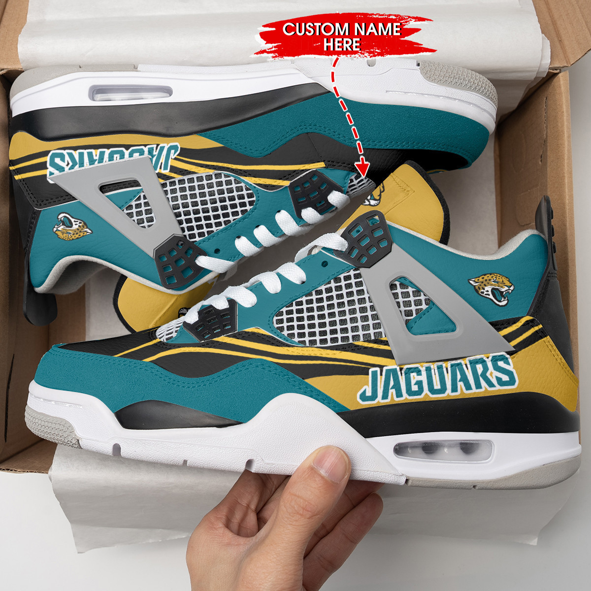 Sportswearmerch Jacksonville Jaguars NFL Air Jordan 4 Sneaker AJ4 Sneakers Shoes For Men And Women