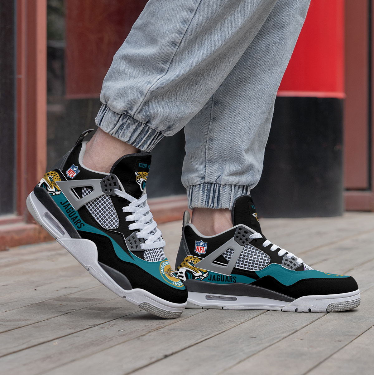 Sportswearmerch Jacksonville Jaguars NFL Air Jordan 4 Sneaker AJ4 Sneakers Shoes For Men And Women