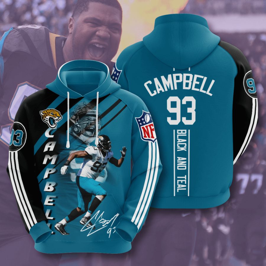 Sportswearmerch Jacksonville Jaguars NFL Calais Campbell Teal Black Stripes Personalized Hoodie For Fan