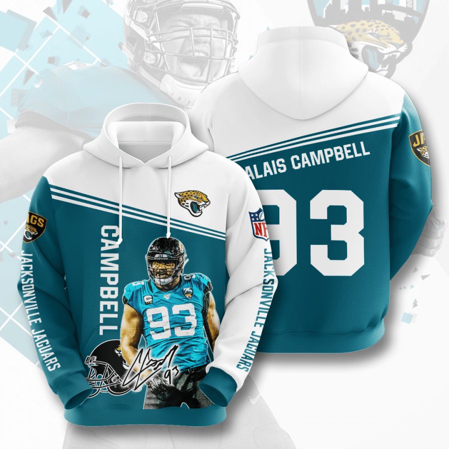 Sportswearmerch Jacksonville Jaguars NFL Calais Campbell Teal White Personalized Hoodie For Fan
