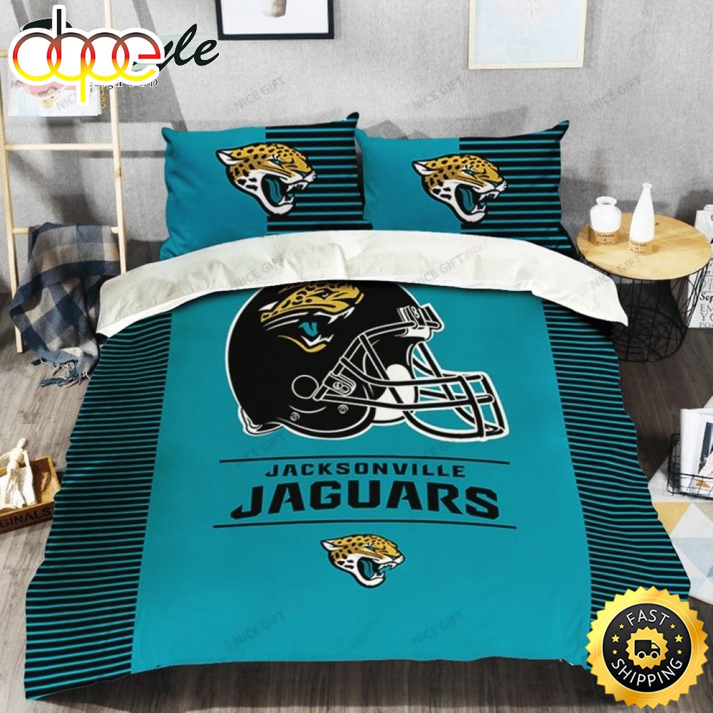 Sportswearmerch Jacksonville Jaguars NFL Helmet Teal Bedding Set For Fan