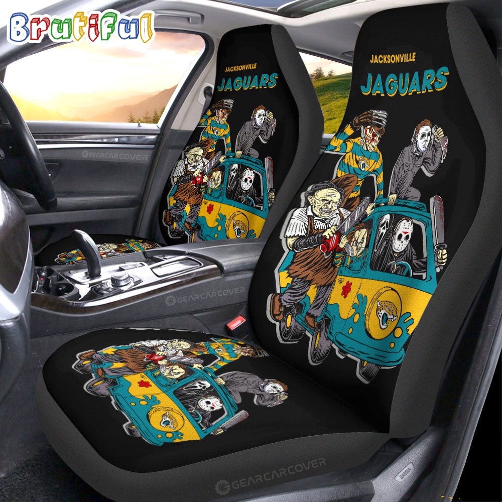 Sportswearmerch Jacksonville Jaguars NFL Horror Characters Essential Halloween Car Seat Covers For Fan