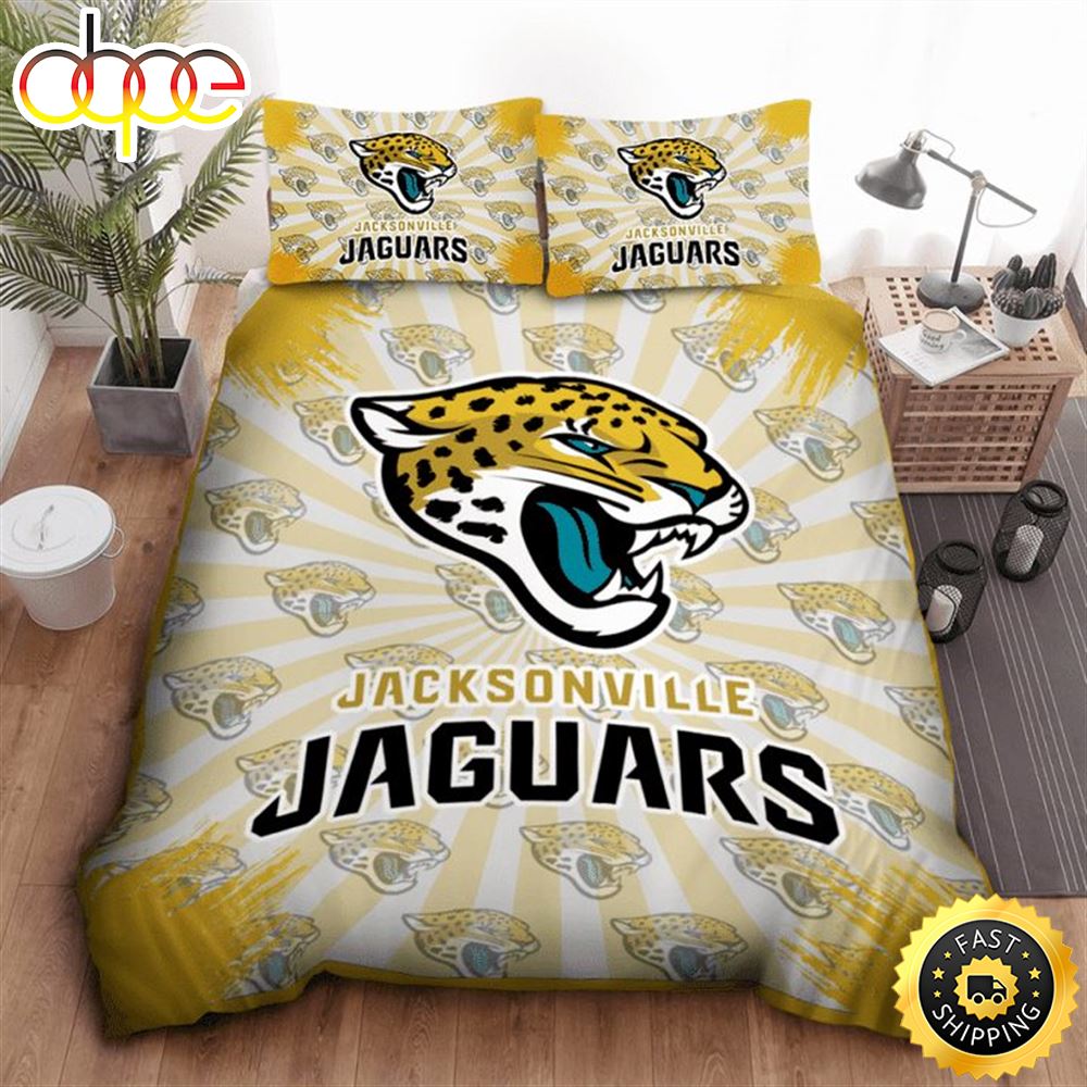 Sportswearmerch Jacksonville Jaguars NFL Light Gold Bedding Set For Fan