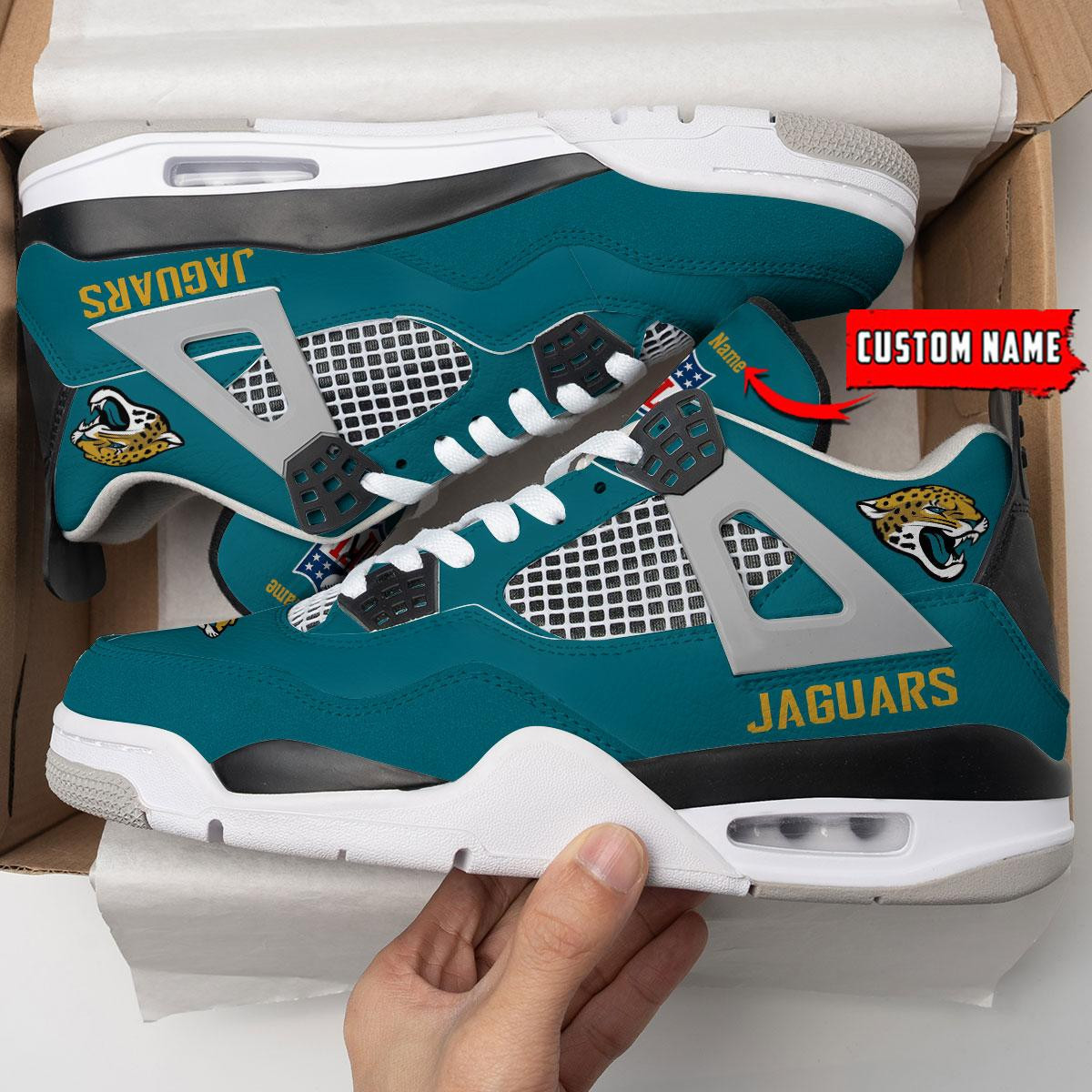Sportswearmerch Jacksonville Jaguars NFL Personalized Air Jordan 4 AJ4 Sneakers Shoes For Men And Women