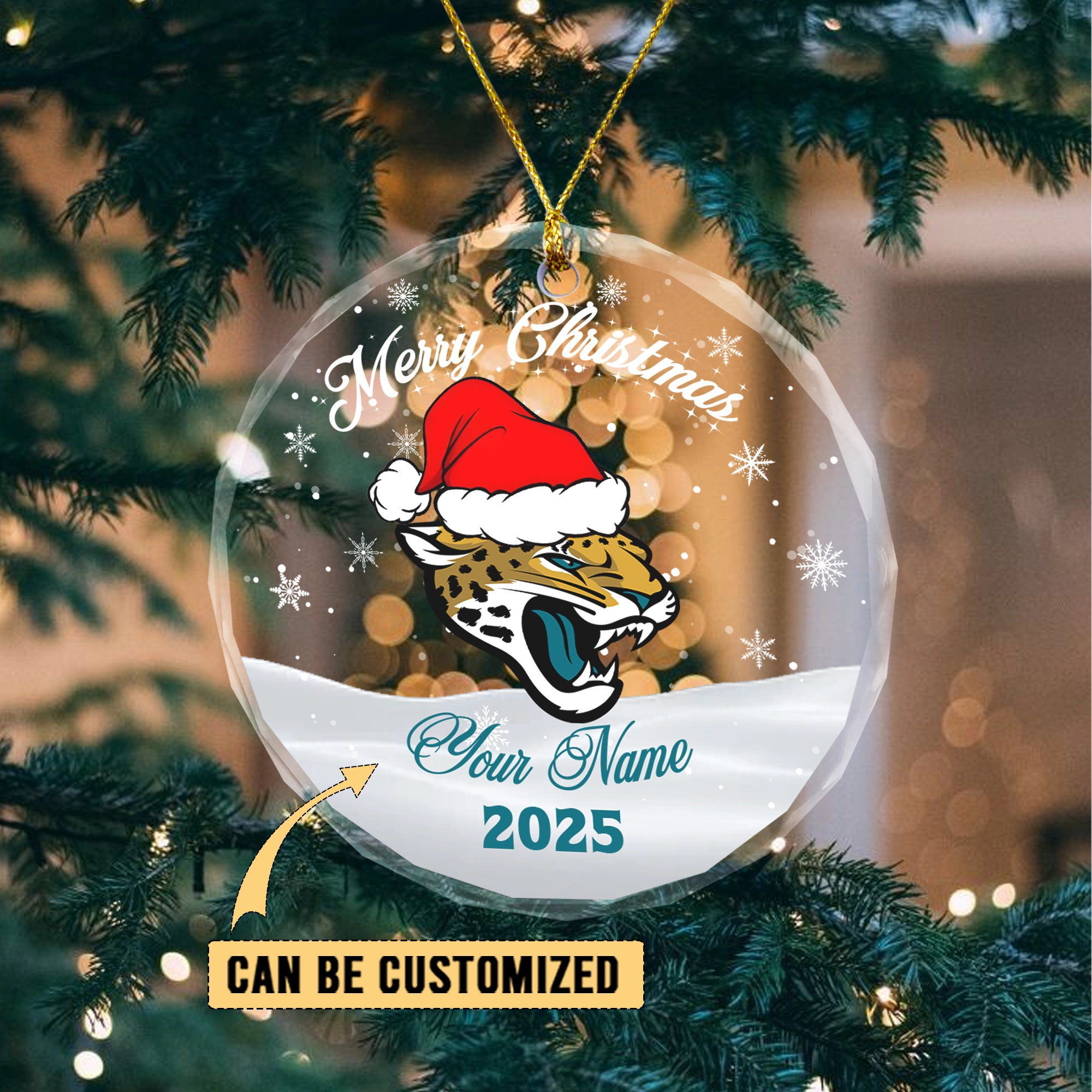 Sportswearmerch Jacksonville Jaguars NFL x Christmas Glass Ornament Gift For Fan