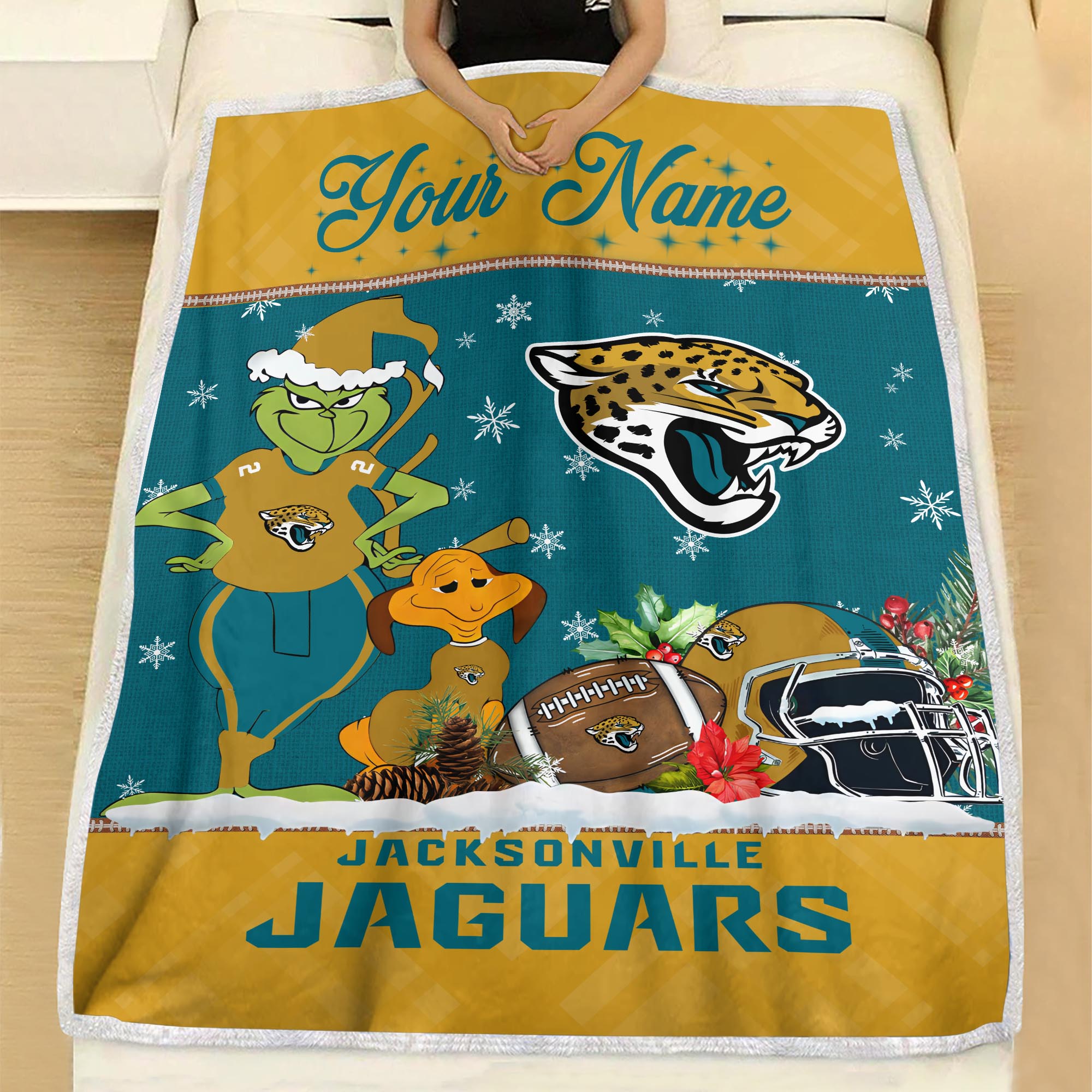 Sportswearmerch Jacksonville Jaguars NFL x Grinch Christmas Fleece Blanket For Fan
