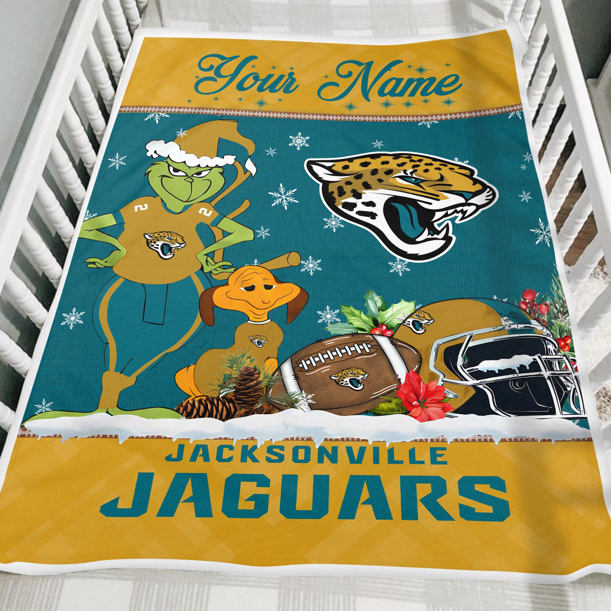 Sportswearmerch Jacksonville Jaguars NFL x Grinch Christmas Fleece Blanket For Fan