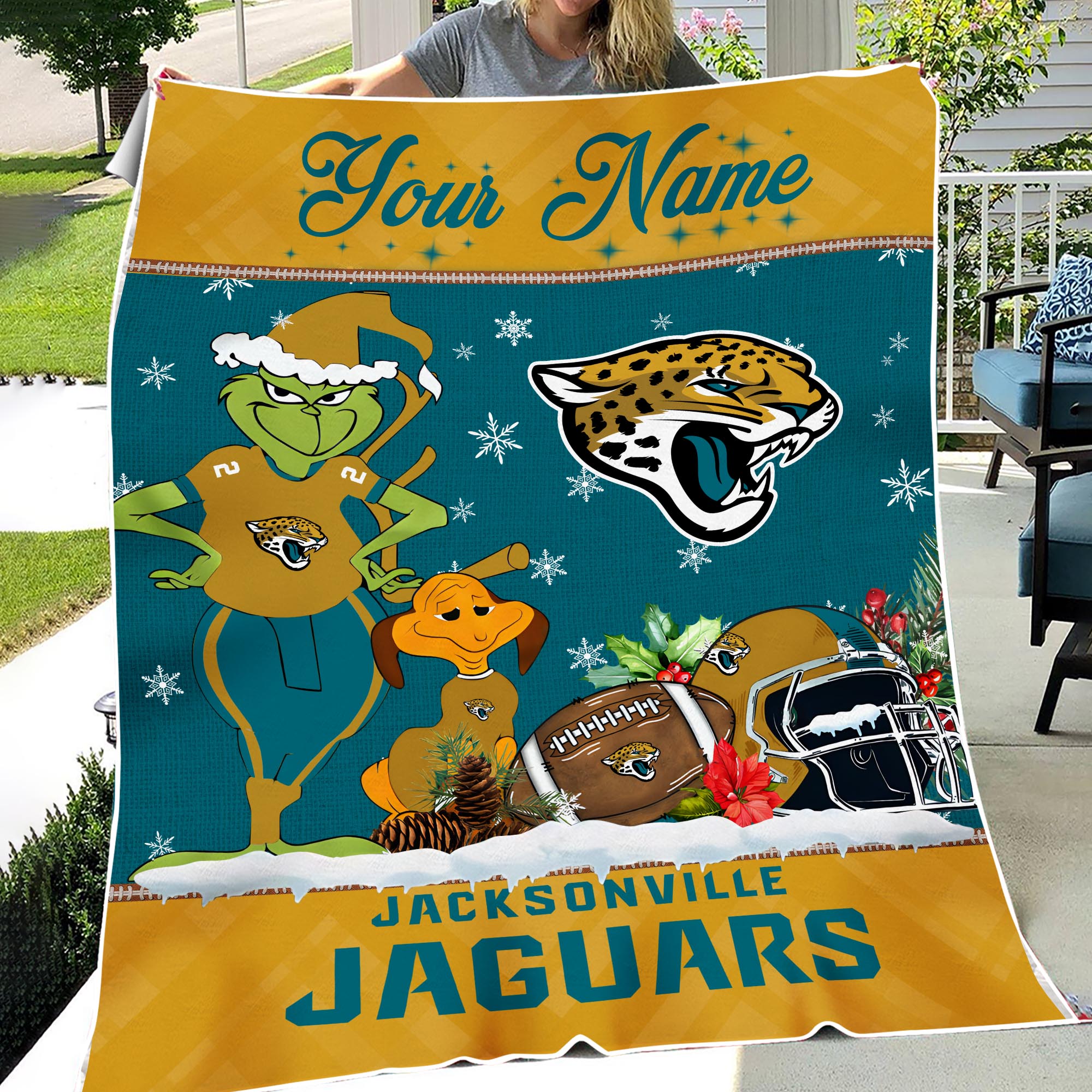 Sportswearmerch Jacksonville Jaguars NFL x Grinch Christmas Fleece Blanket For Fan