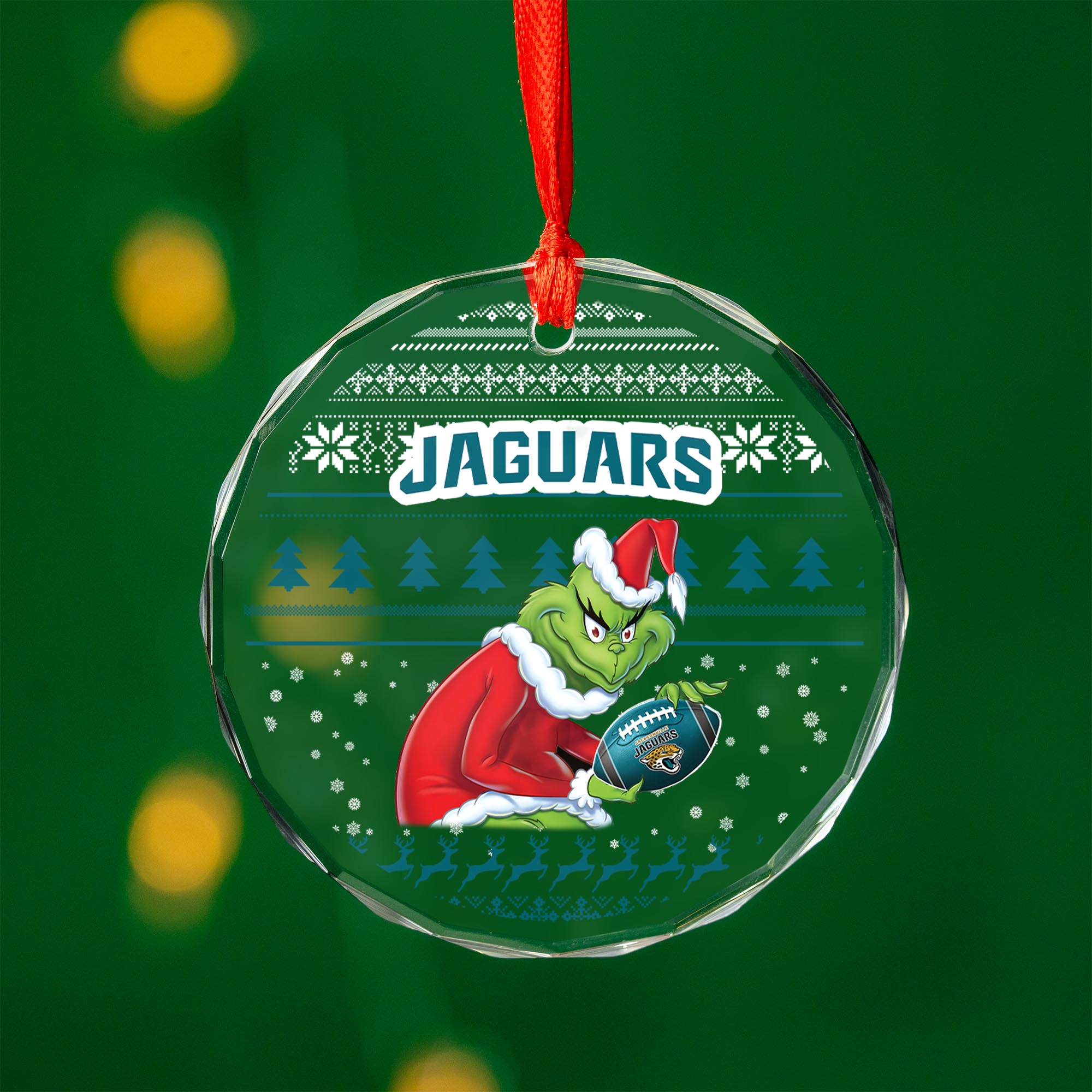 Sportswearmerch Jacksonville Jaguars NFL x Grinch Christmas Glass Ornament For Fans