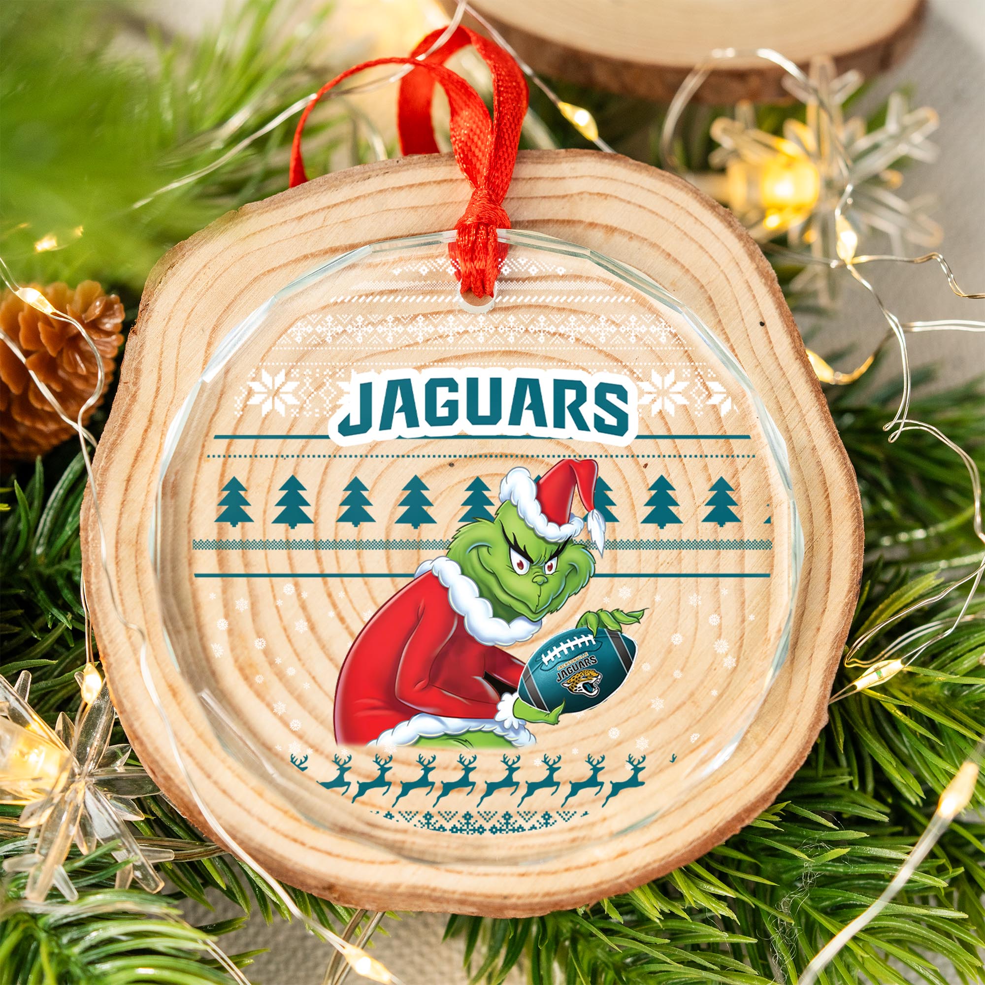 Sportswearmerch Jacksonville Jaguars NFL x Grinch Christmas Glass Ornament For Fans
