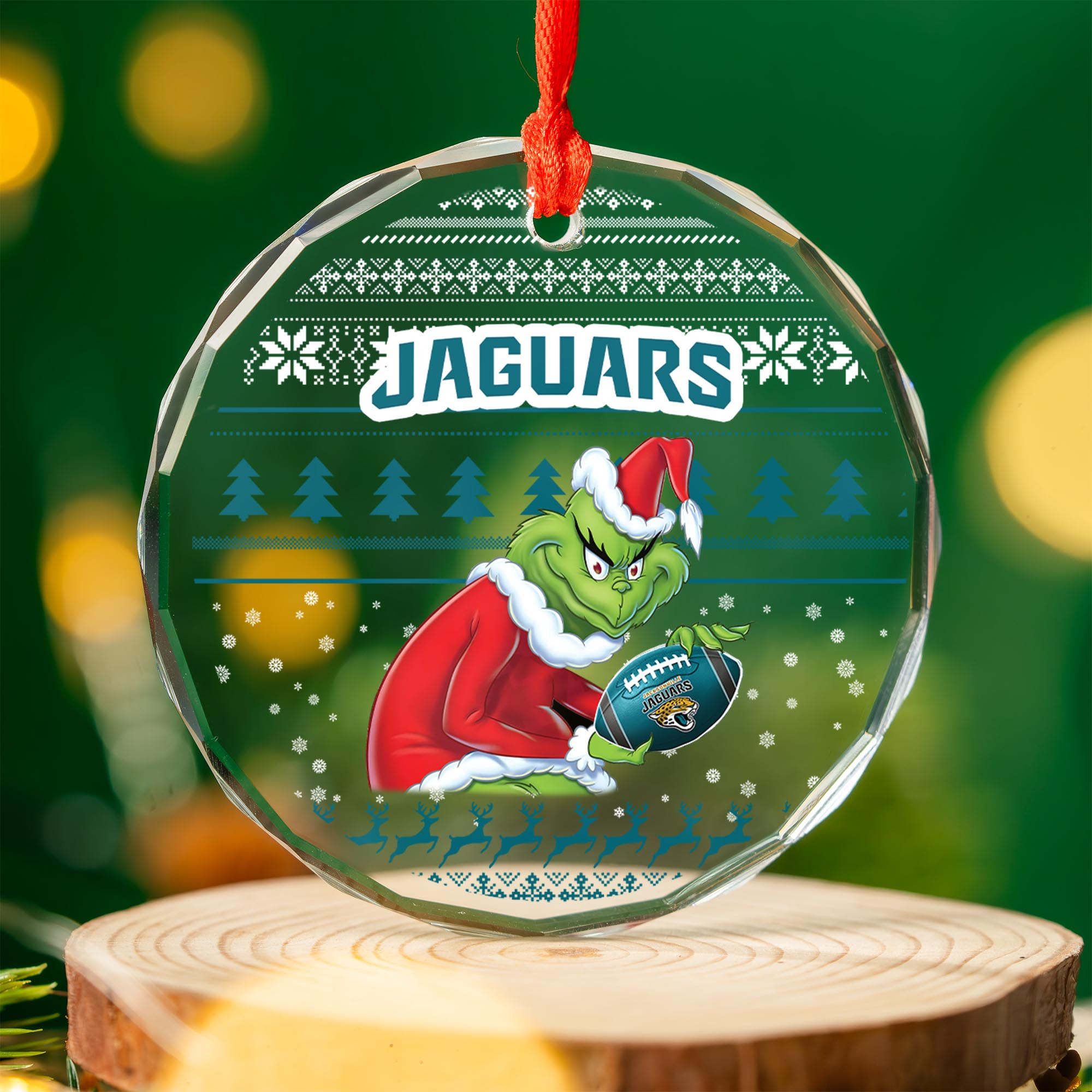 Sportswearmerch Jacksonville Jaguars NFL x Grinch Christmas Glass Ornament For Fans