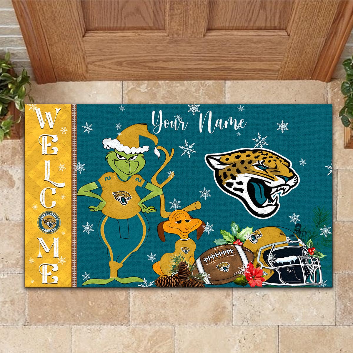Sportswearmerch Jacksonville Jaguars NFL x Grinch Christmas Welcome Football Doormat For Fan