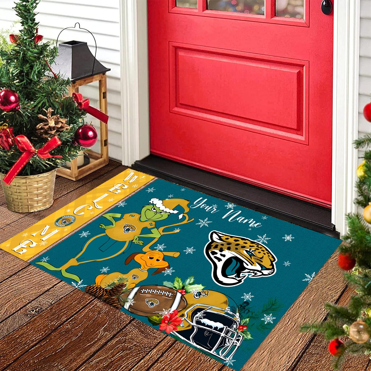Sportswearmerch Jacksonville Jaguars NFL x Grinch Christmas Welcome Football Doormat For Fan