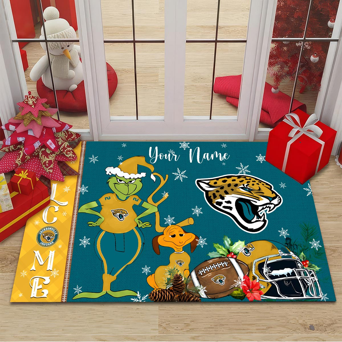 Sportswearmerch Jacksonville Jaguars NFL x Grinch Christmas Welcome Football Doormat For Fan